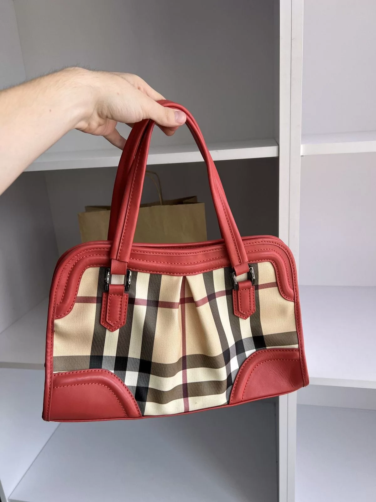 Burberry Crossbody Bags Burberry × Vintage Vintage Burberry Red Patent Leather Nova Check Tote Bag Multi