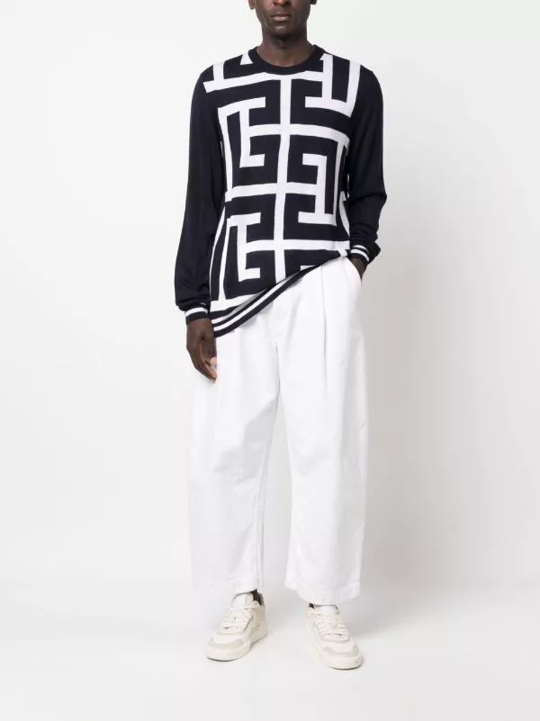 Balmain Sweaters Balmain o1w1db10624 Maxi Monogram Wool Sweater in Black