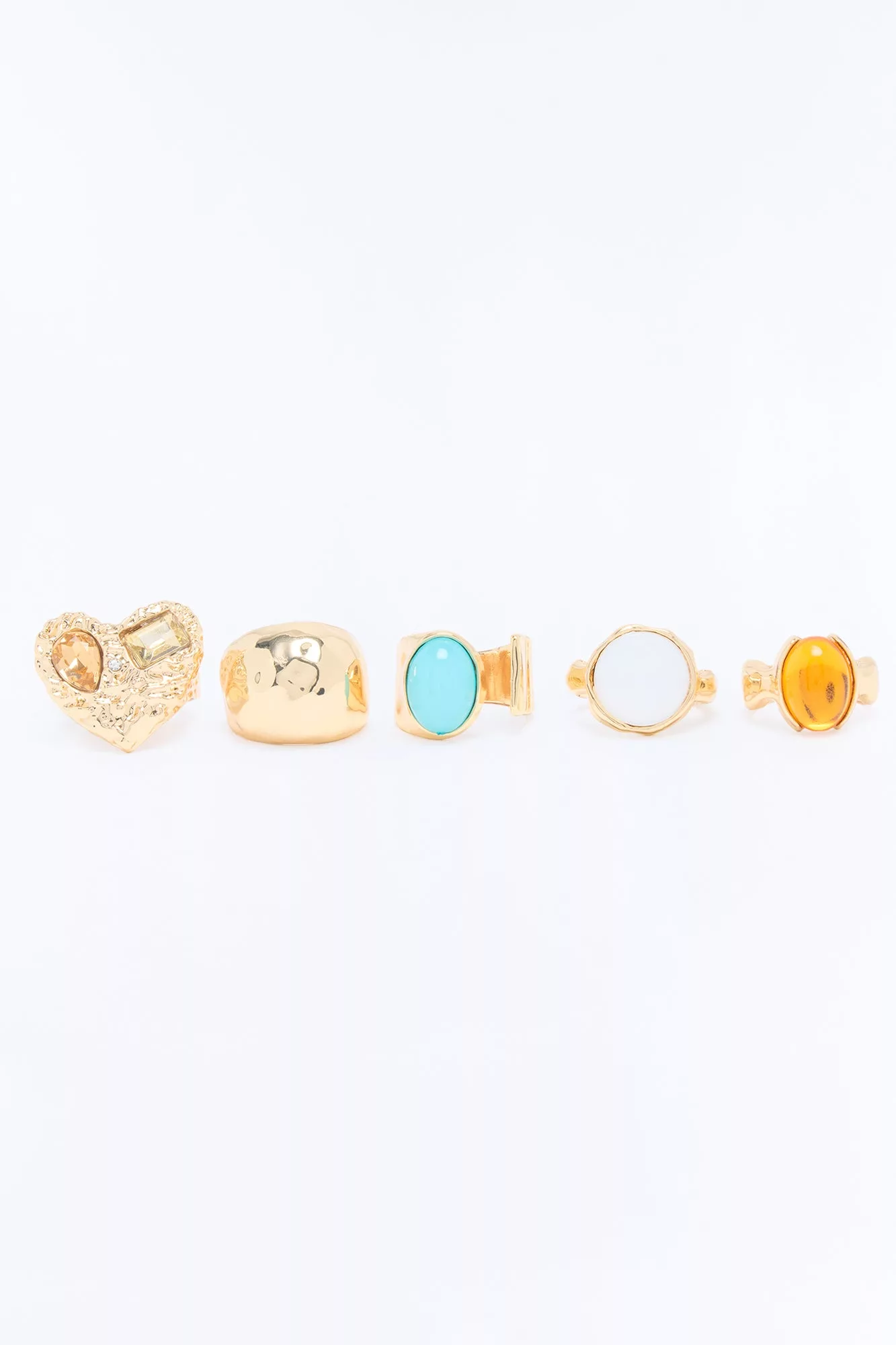 Treasure My Love 5 Piece Ring Set - Gold/Multi
