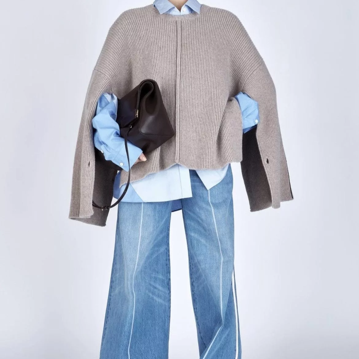 Peter Do Sweaters PETER DO - CREW NECK CAPE SWEATER - FW22 Beige