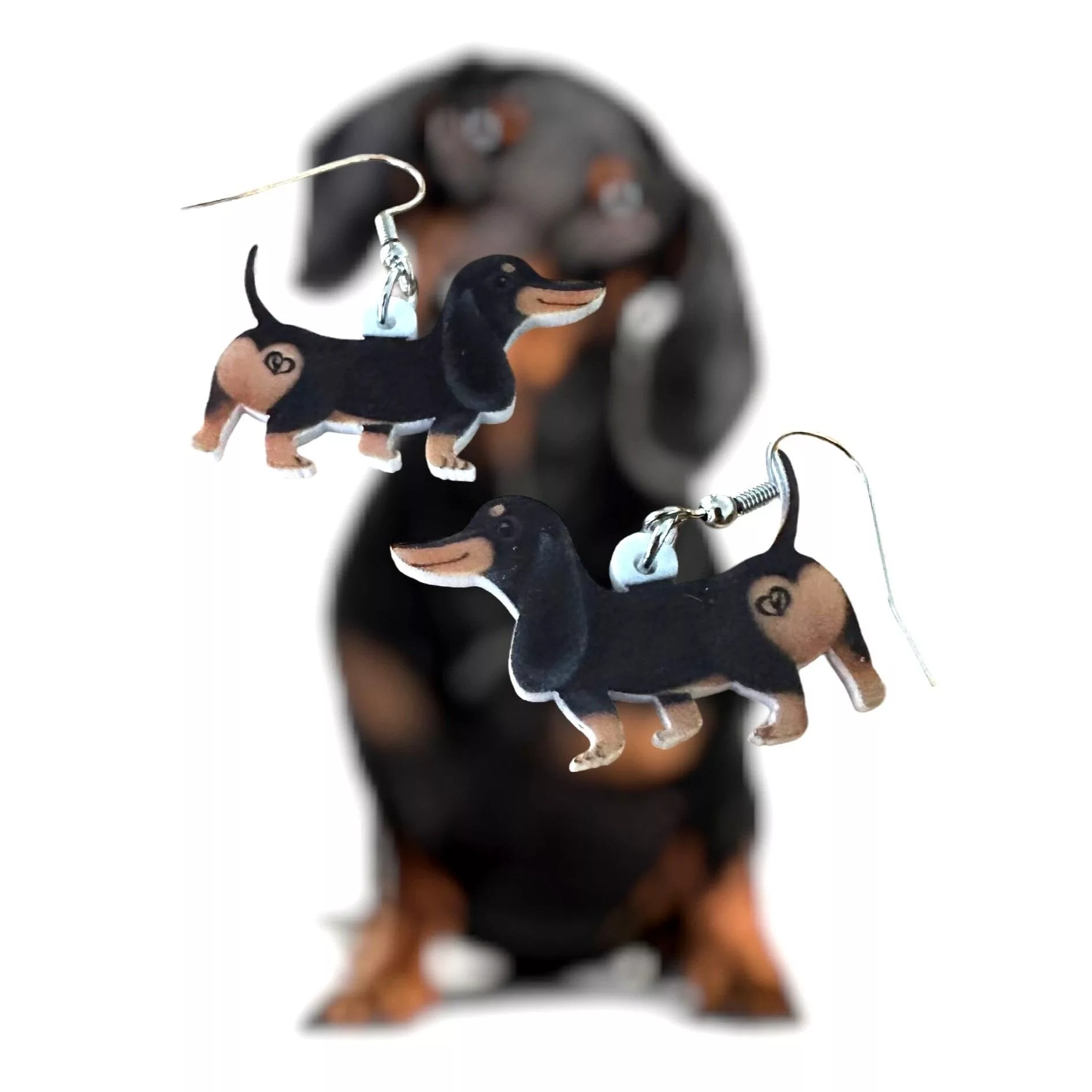 Handmade Earrings Handmade Dachshund Earrings New Dangle Hooks Double Sided Black Tan W Multi Vintage