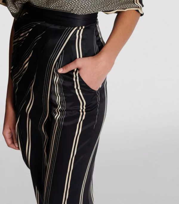 Balmain Pants Balmain o1w1db10624 Asymmetric Draped Silk Satin Pants in Black