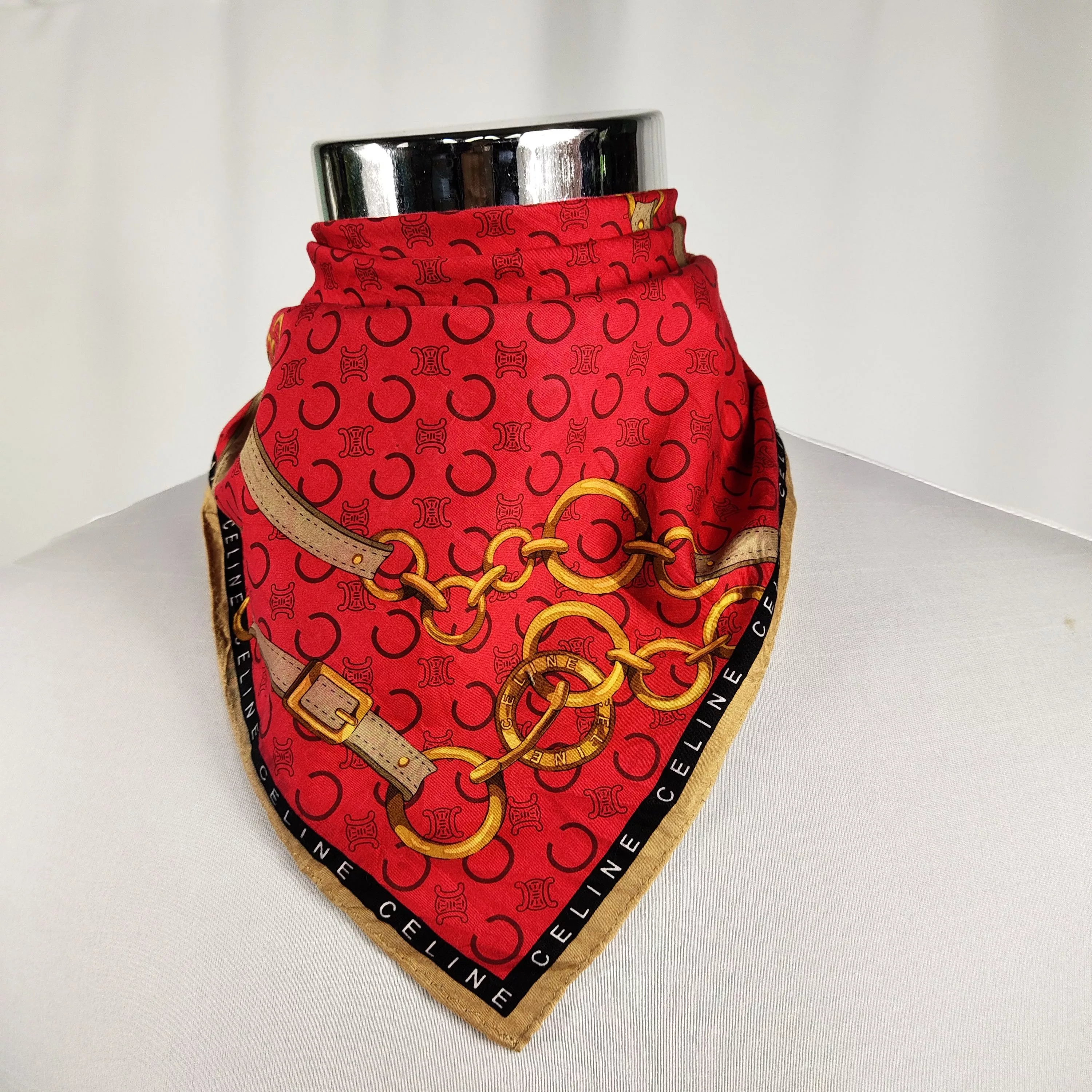 Celine Ties Pocketsquares Celine × Vintage Celine Handkerchief / Neckerchief / Bandana FZ351 Red