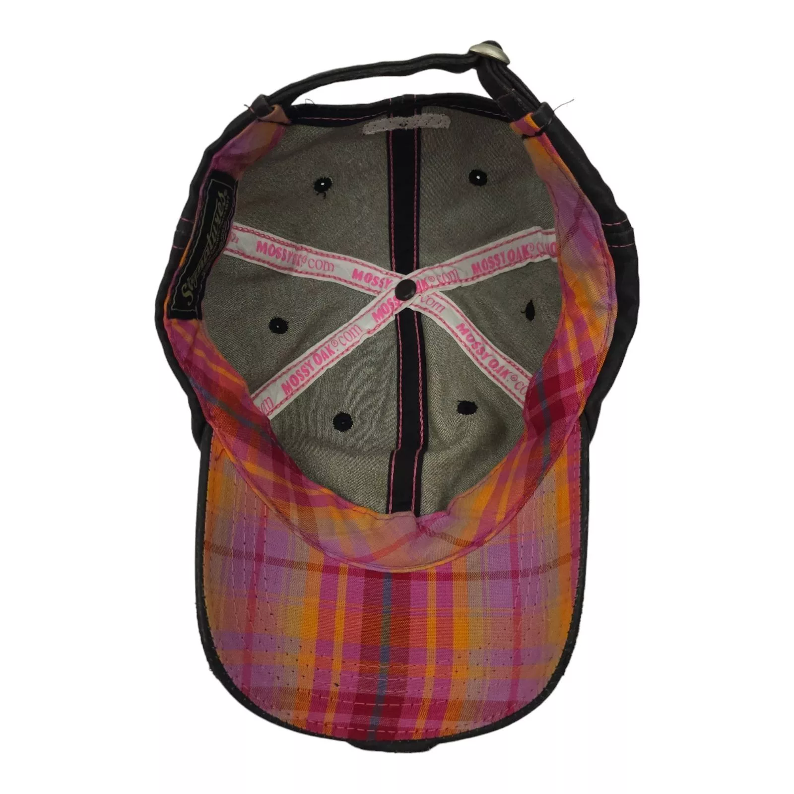 Signatures Hats Signatures Mossy Oak Black Pink Distressed Tuck Strap Adjustable Cap