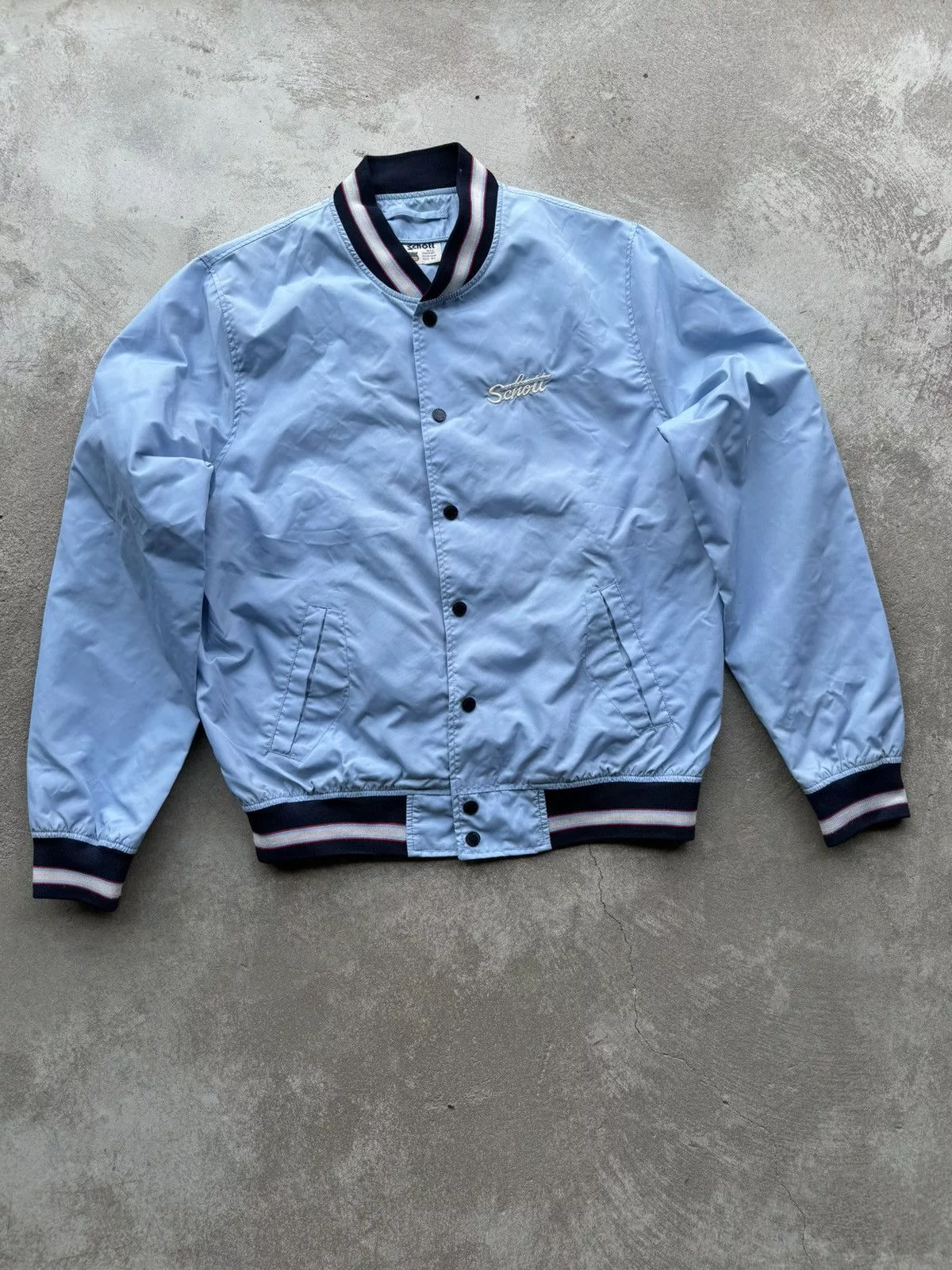 Schott Light Jackets Schott × Vintage Schott NYC Varsity Nylon Bomber Light Jacket Blue Streetwear