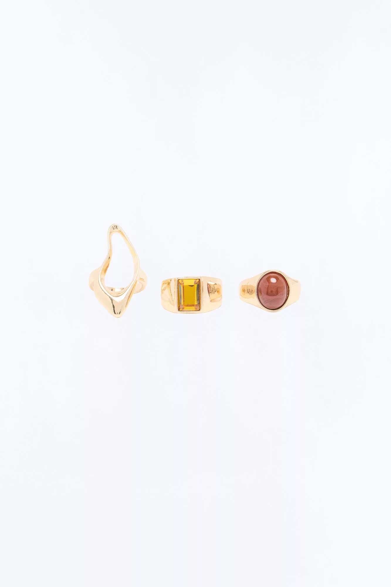 Neyara 3 Piece Rings Set - Gold/Brown