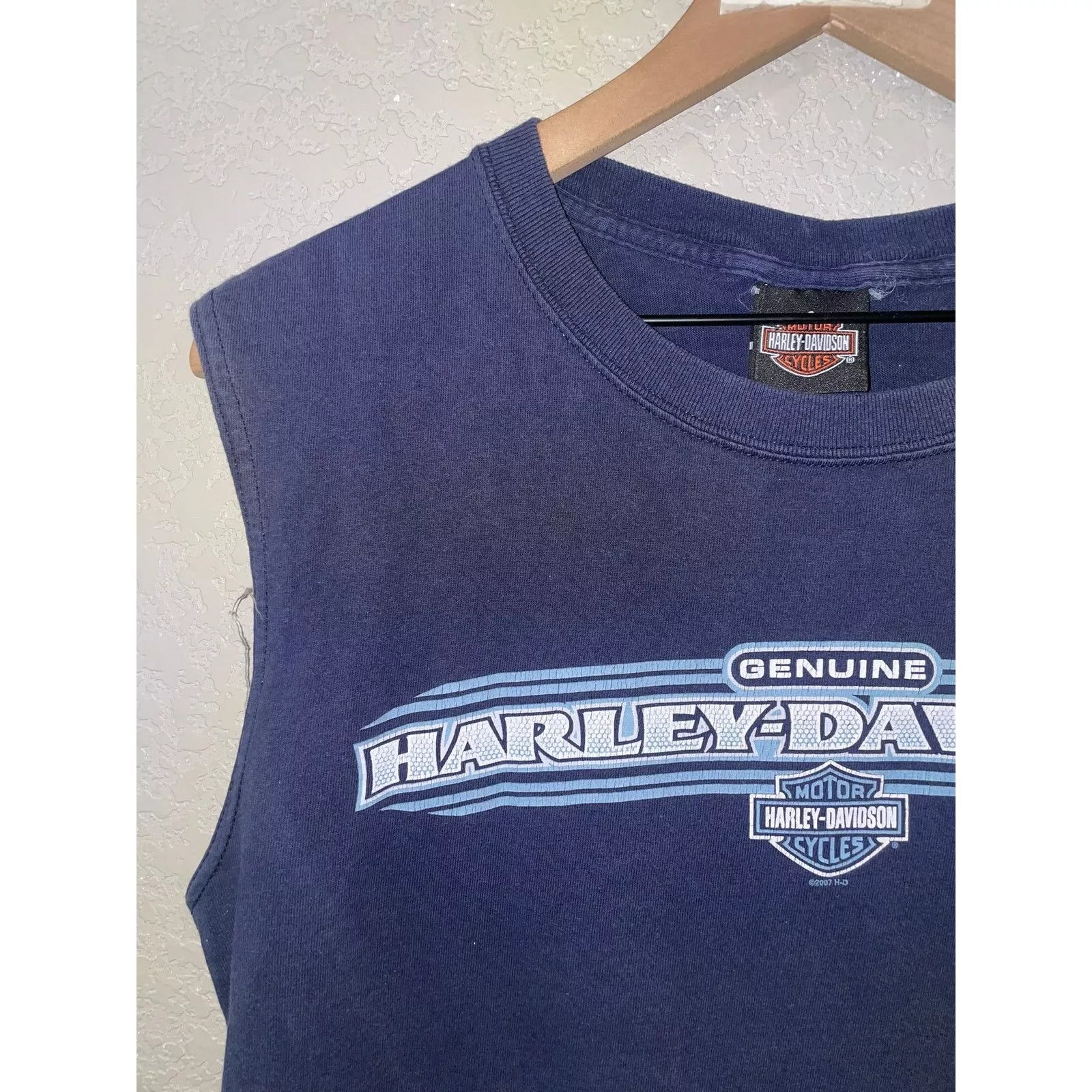 Harley Davidson Short Sleeve T Shirts 2000s Harley Davidson Vancouver BC Canada Tank Sleeveless M Blue