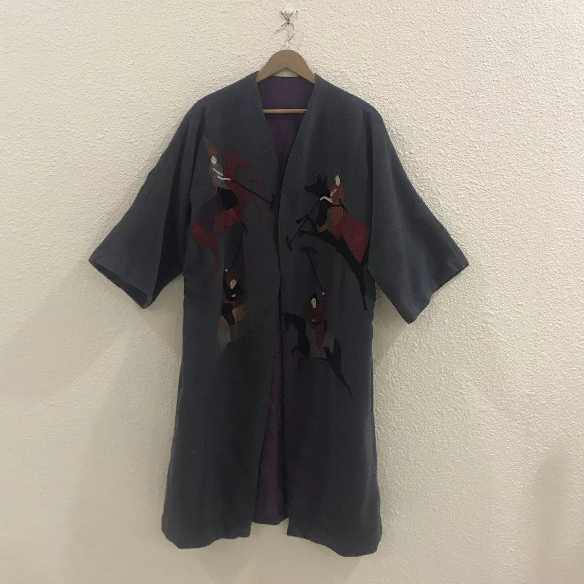 Handmade Light Jackets Handmade × Japanese Brand ✨Kimono/Jacket Wool Leather Logo Nice Design Gray