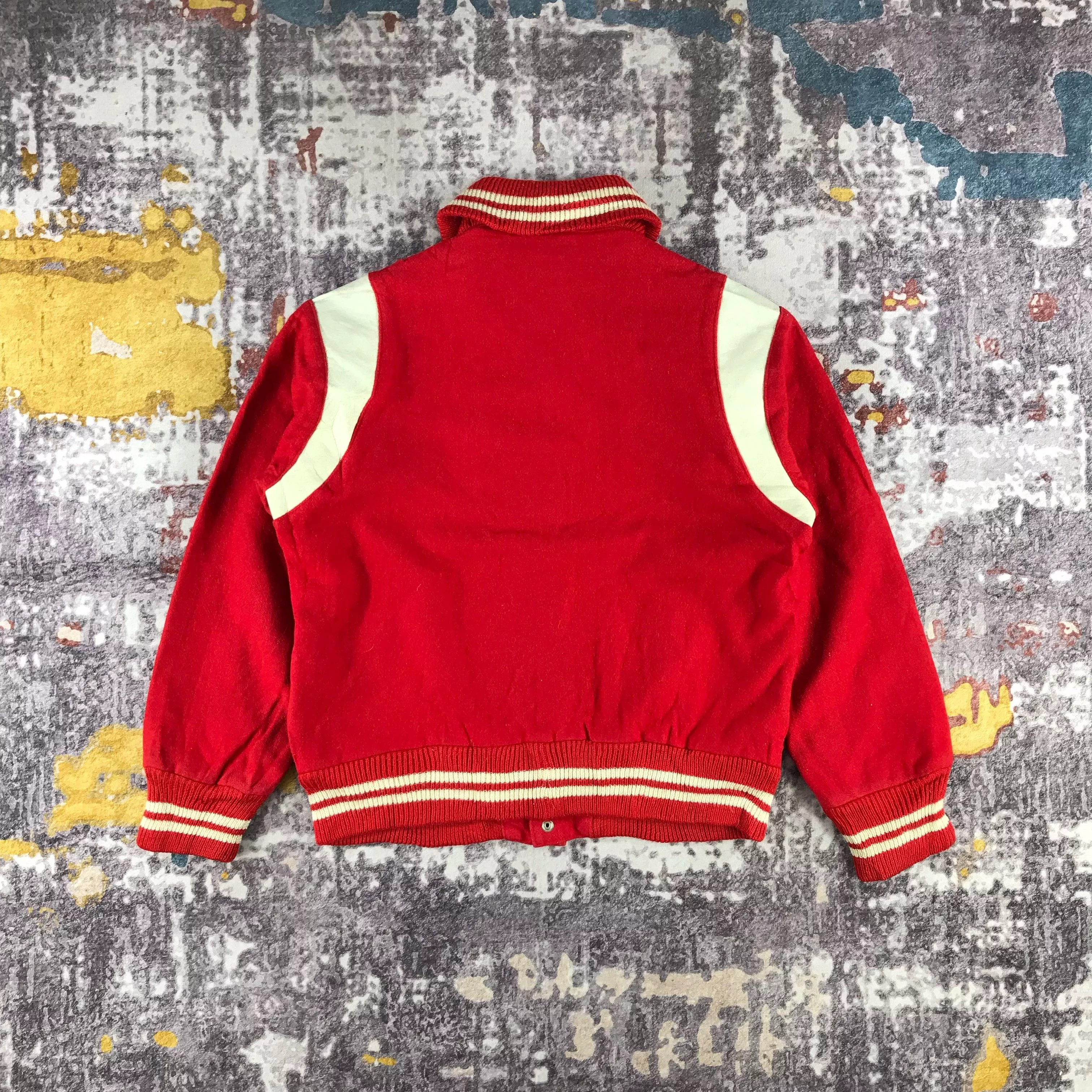 Vintage Light Jackets Vintage Wool Letterman Jacket-M255 Red