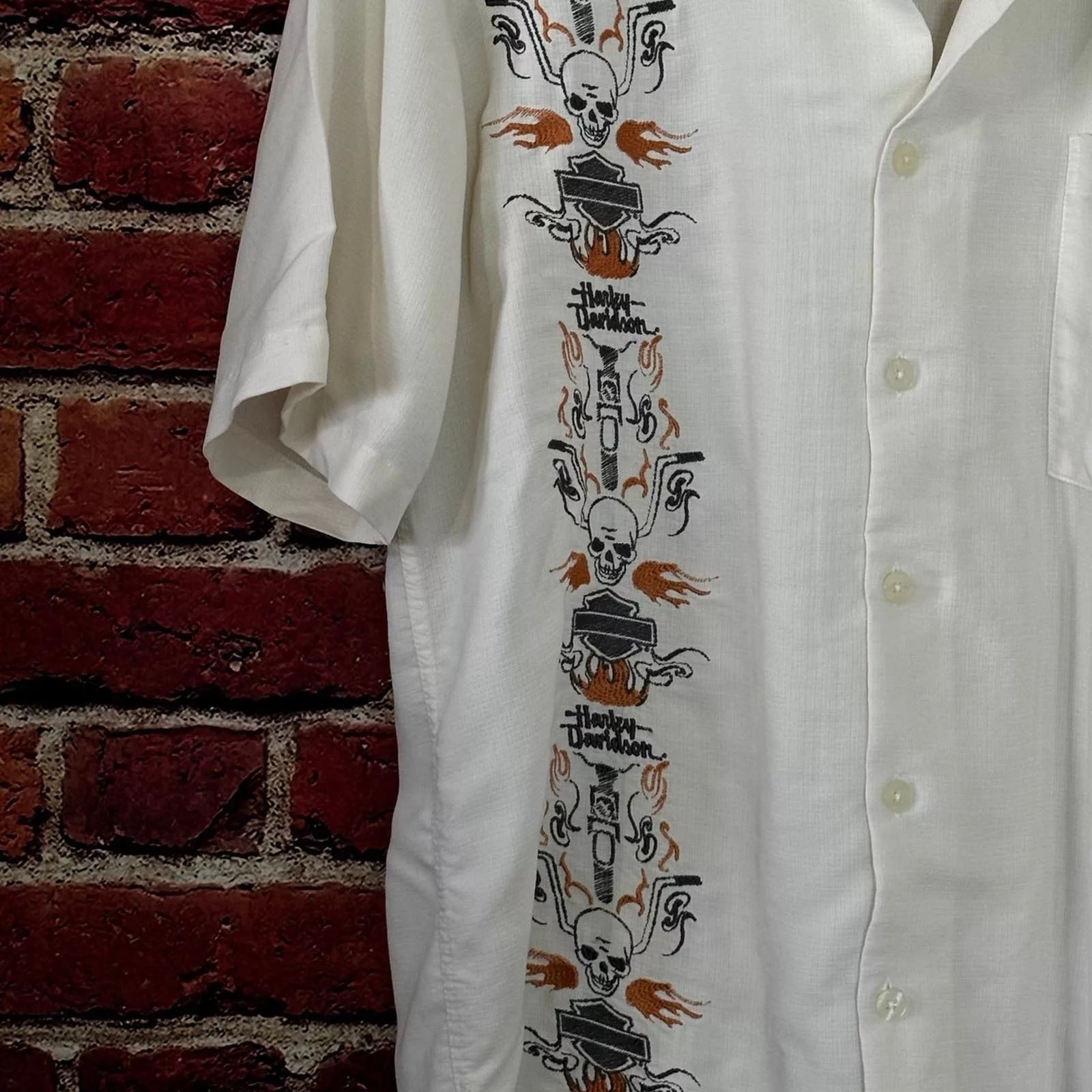 Harley Davidson Shirts Button Ups Harley Davidson short sleeve button down shirt Beige