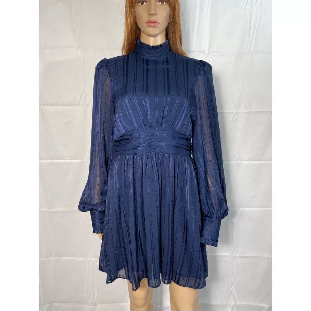 Other Mini Dresses Other AQUA Mock Neck Semi Sheer Blue Dress Size M