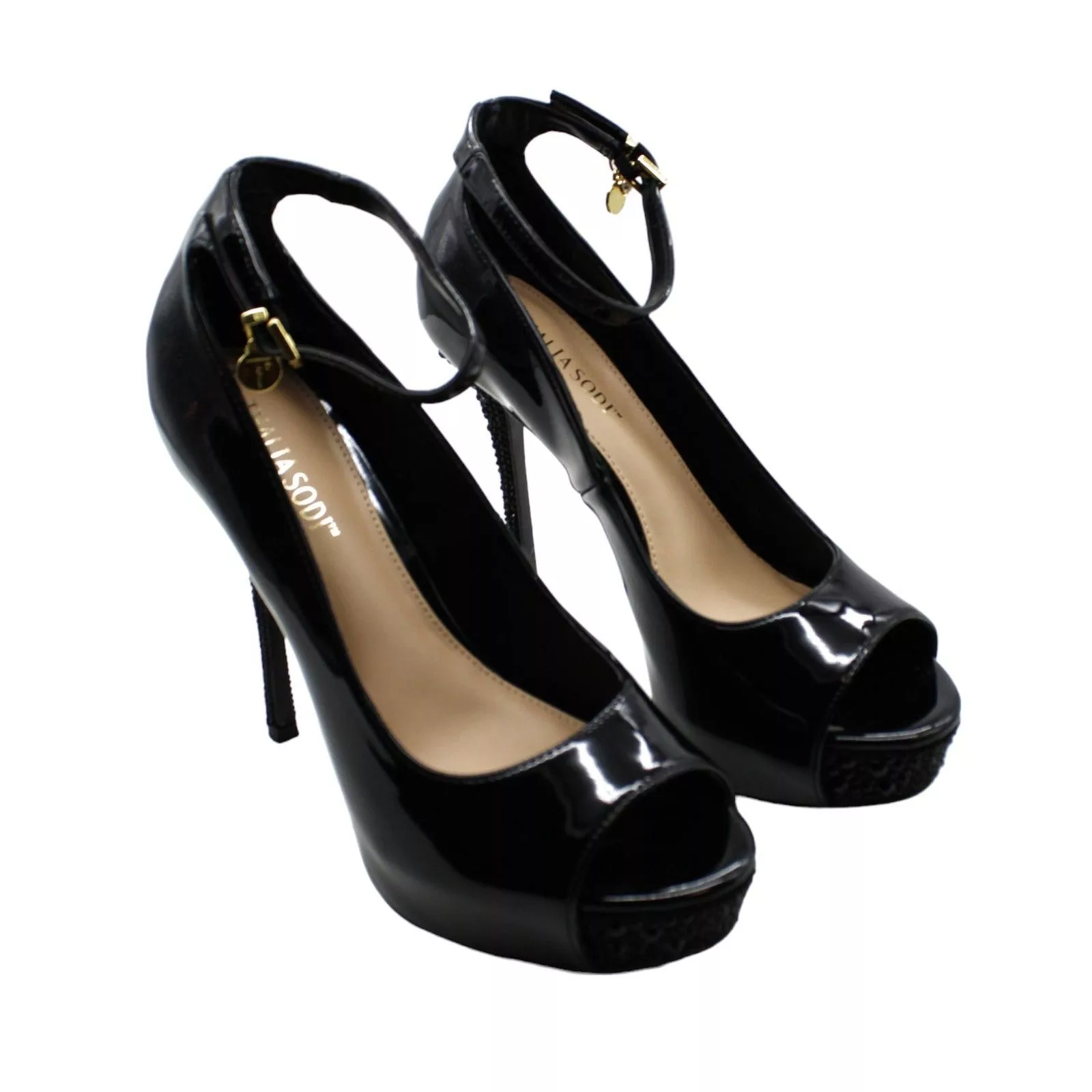 Other Heels Other Thalia Sodi Libbie Embellished Ankle-Strap Platform Dress Pu Black