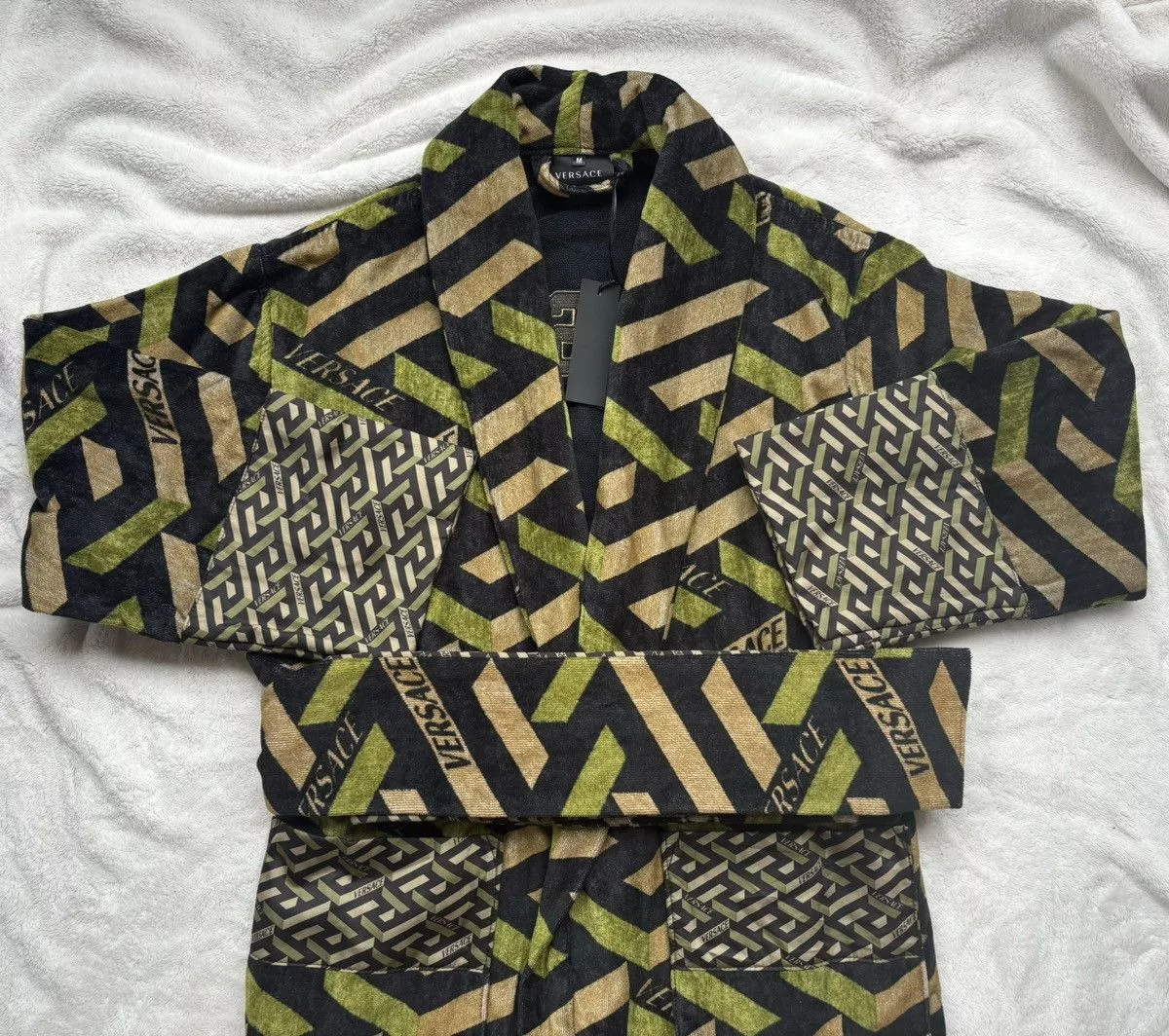 Versace Miscellaneous Versace La Greca Embroidered Sequence Robes Green