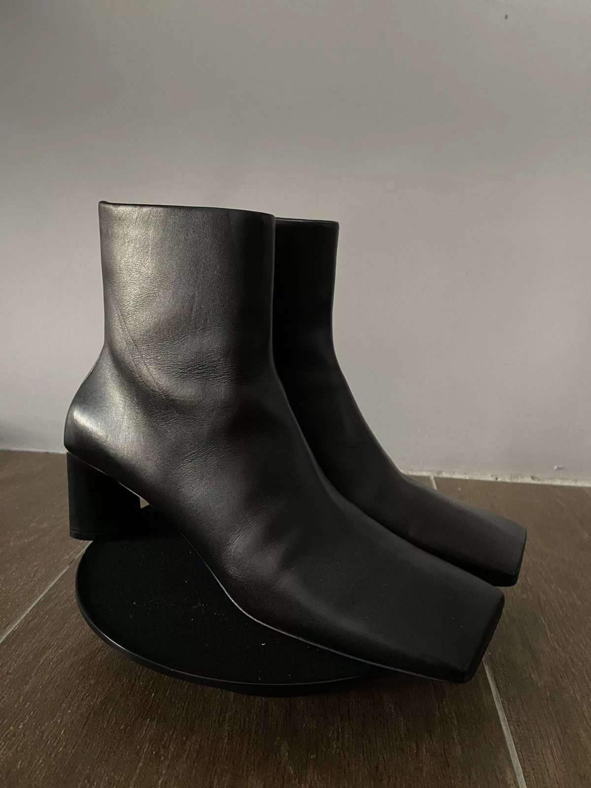 Balenciaga Boots Balenciaga Square Toe Flat Ankle Boots Black