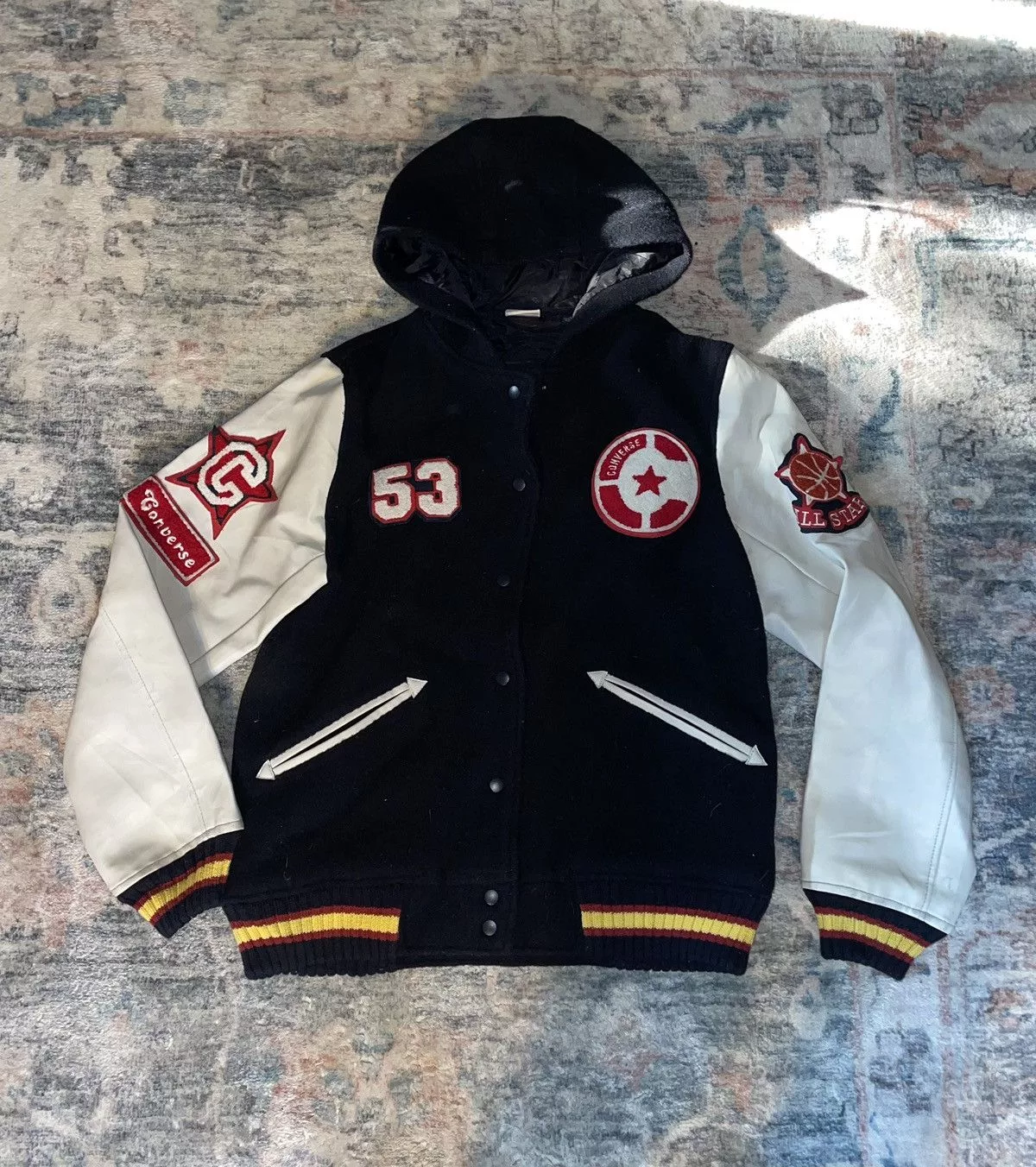 Converse Bombers Vintage Converse hooded Varsity Jacket Blue