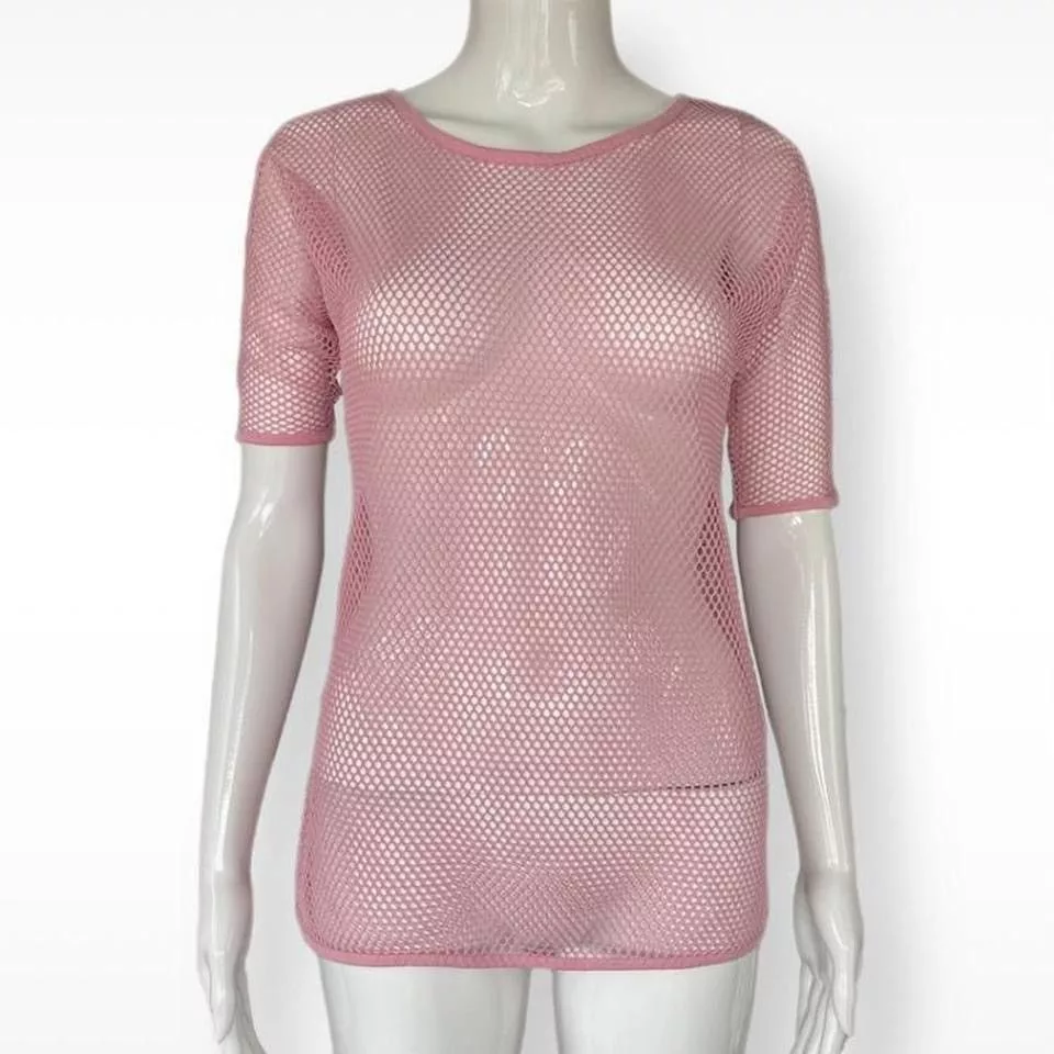 Other Short Sleeve T Shirts Other Y2K Harajuku Fishnet Pink