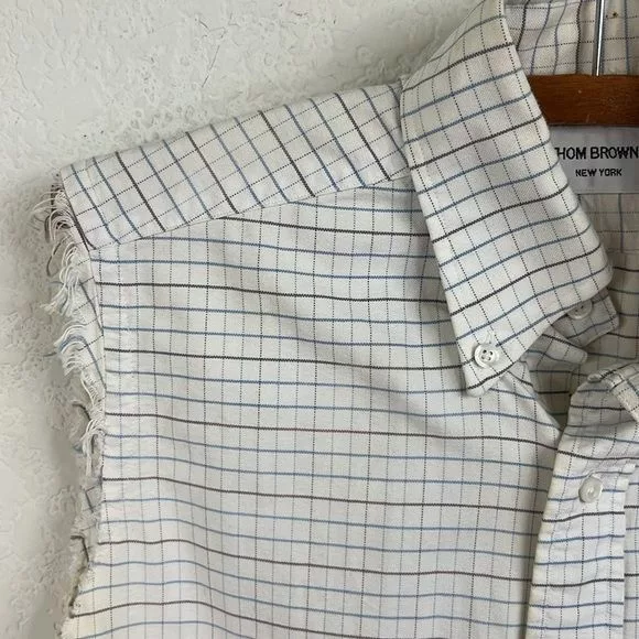 Thom Browne Shirts Button Ups Thom Browne Thom Brown Poplin Cotton 2009 Gridded Frayed Sleeveless Men' White