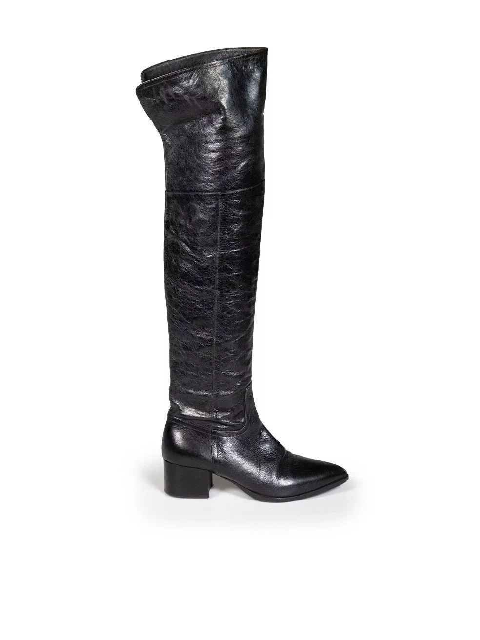 Miu Miu Boots Miu Miu Black Leather Pointed-Toe Knee High Boots