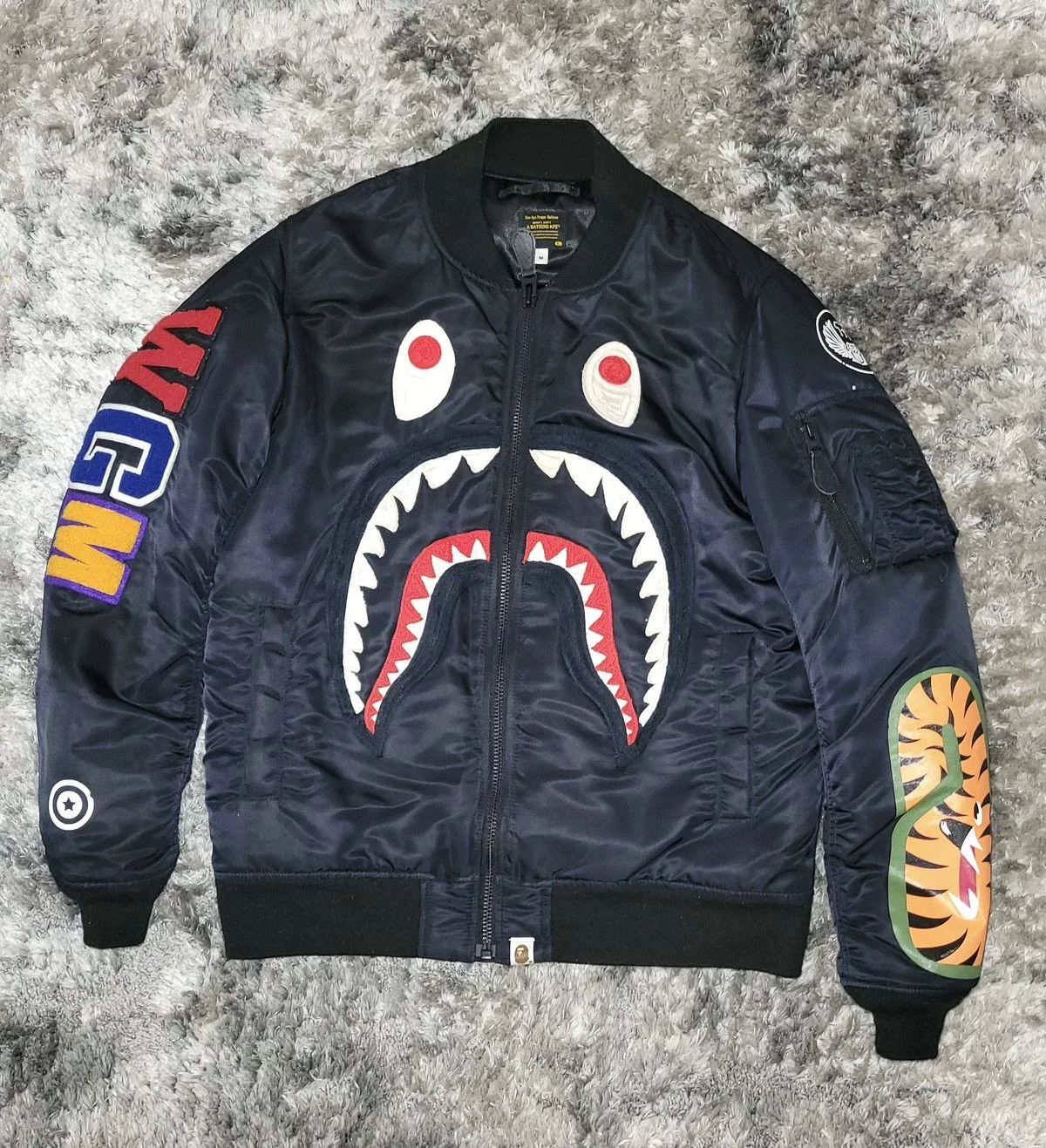 Bape Bombers Bape Shark MA-1 Jacket Black