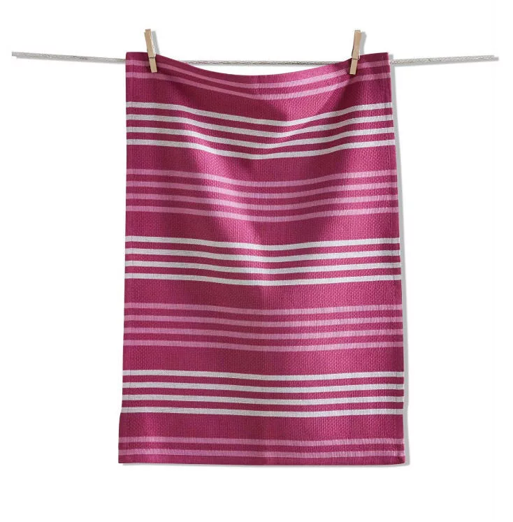 Raspberry Basket Weave Stripe Towel
