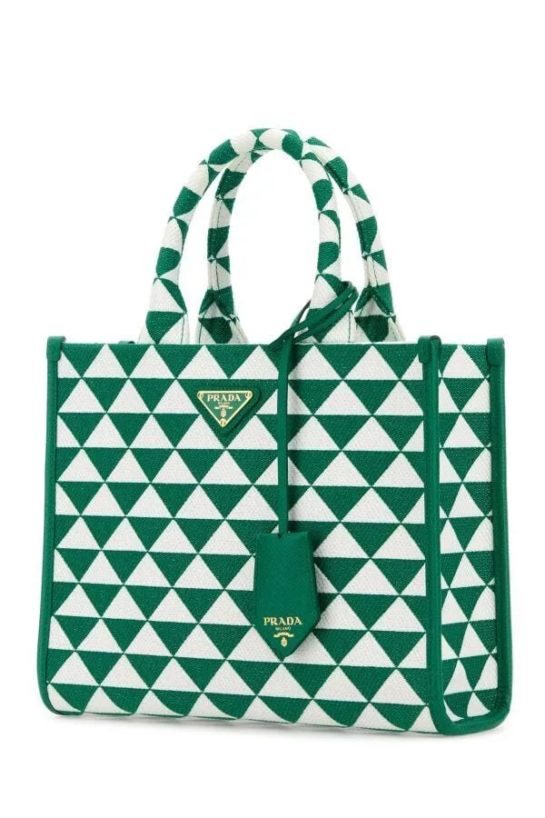 Prada Handle Bags Prada Embroidered Fabric Small Symbole Shopping Bag Multi