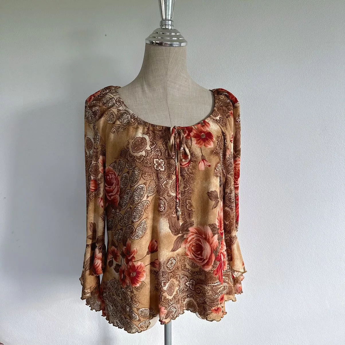 Vintage Blouses Vintage Mesh Flower Brown Avant-Garde