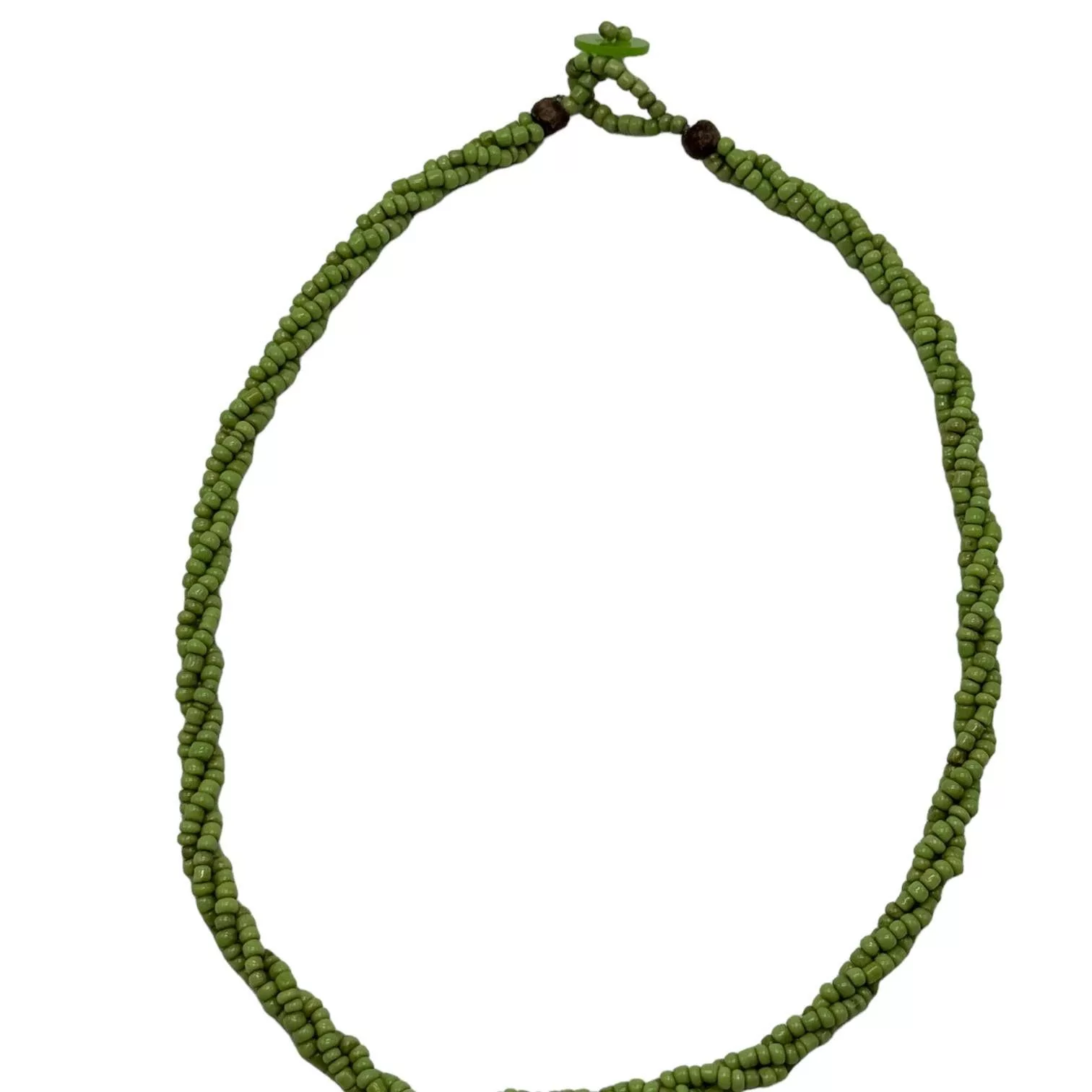 Handmade Necklaces Handmade Beaded Green Twist Necklace with Button Closure