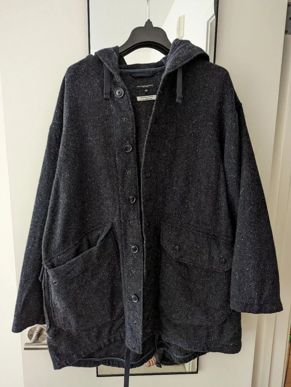 Engineered Garments Parkas Engineered Garments Navy Herringbone Donegal Wool Tweed Madison Parka Blue