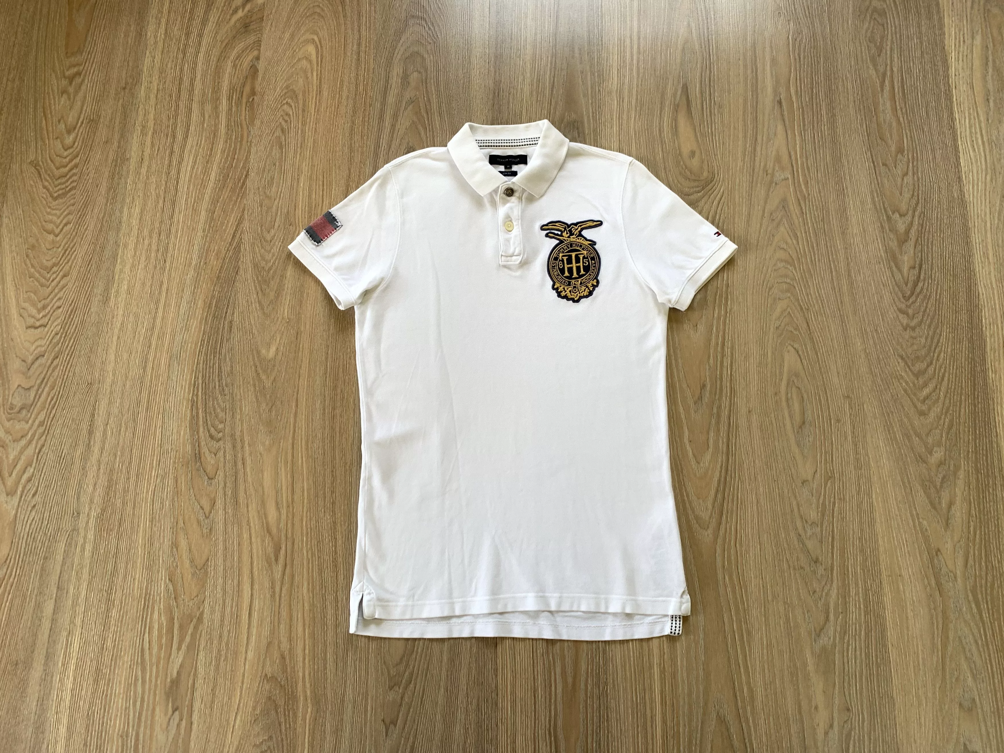 Tommy Hilfiger Polos Tommy Hilfiger × Vintage Tommy Hilfiger Slim Fit White Big Logo Polo T Shirt Streetwear
