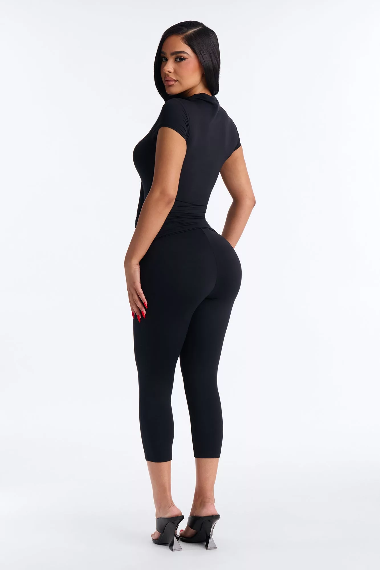 Second Skin Double Lined Twist Capri Leggings - Black
