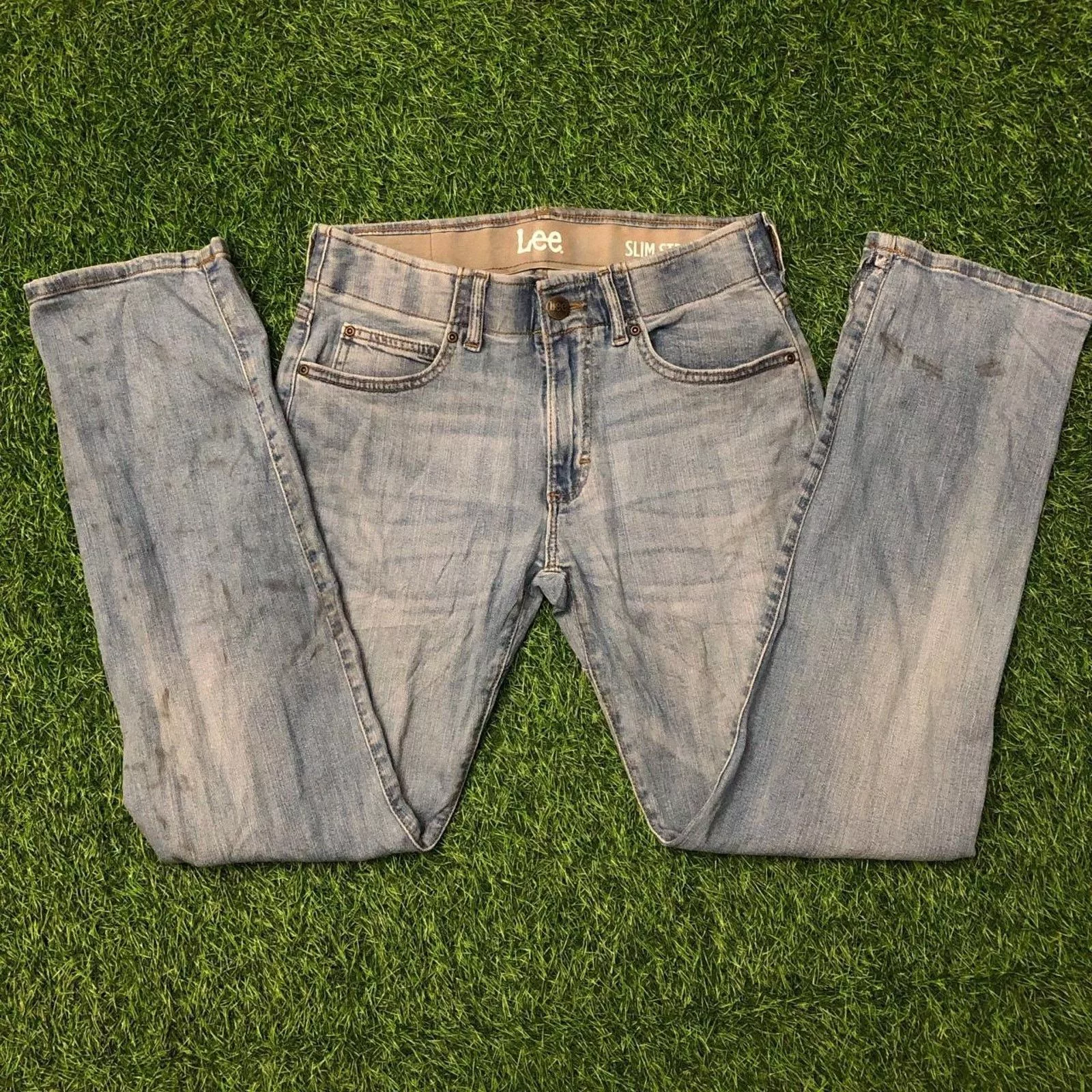 Men’s Distressed Slim Fit Lee Denim Jeans Blue