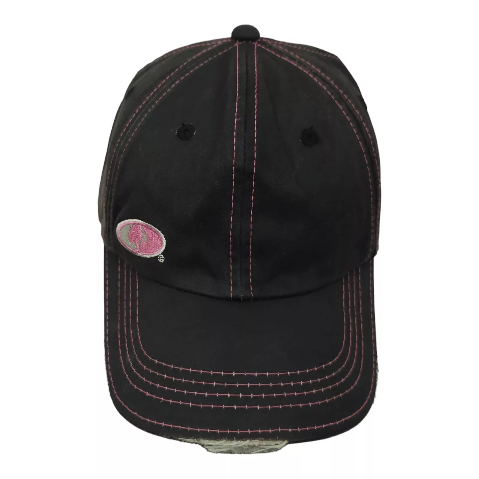 Signatures Hats Signatures Mossy Oak Black Pink Distressed Tuck Strap Adjustable Cap