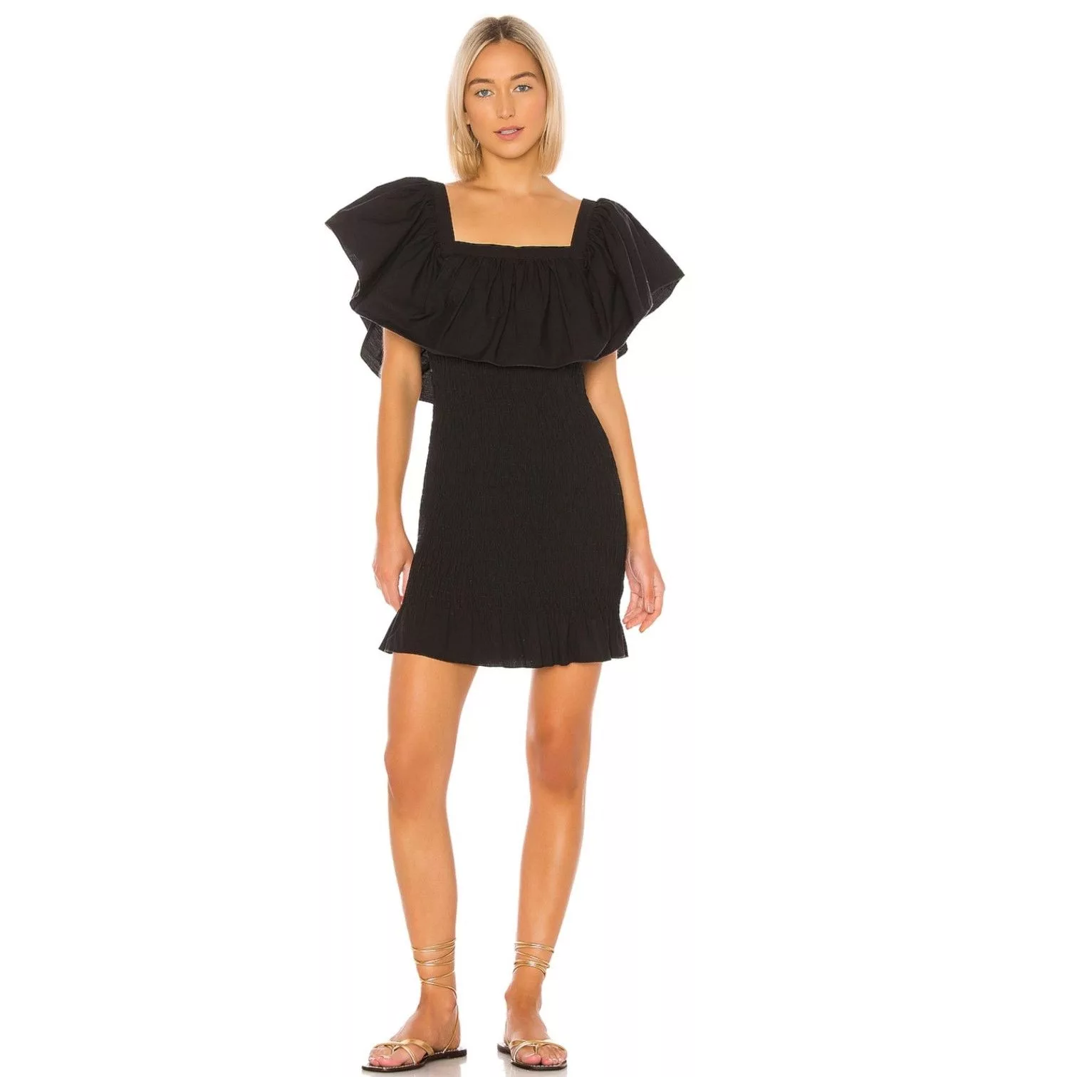 Solid & Striped Mini Dresses Solid & Striped Smocked Ruffle Dress Size Small Black