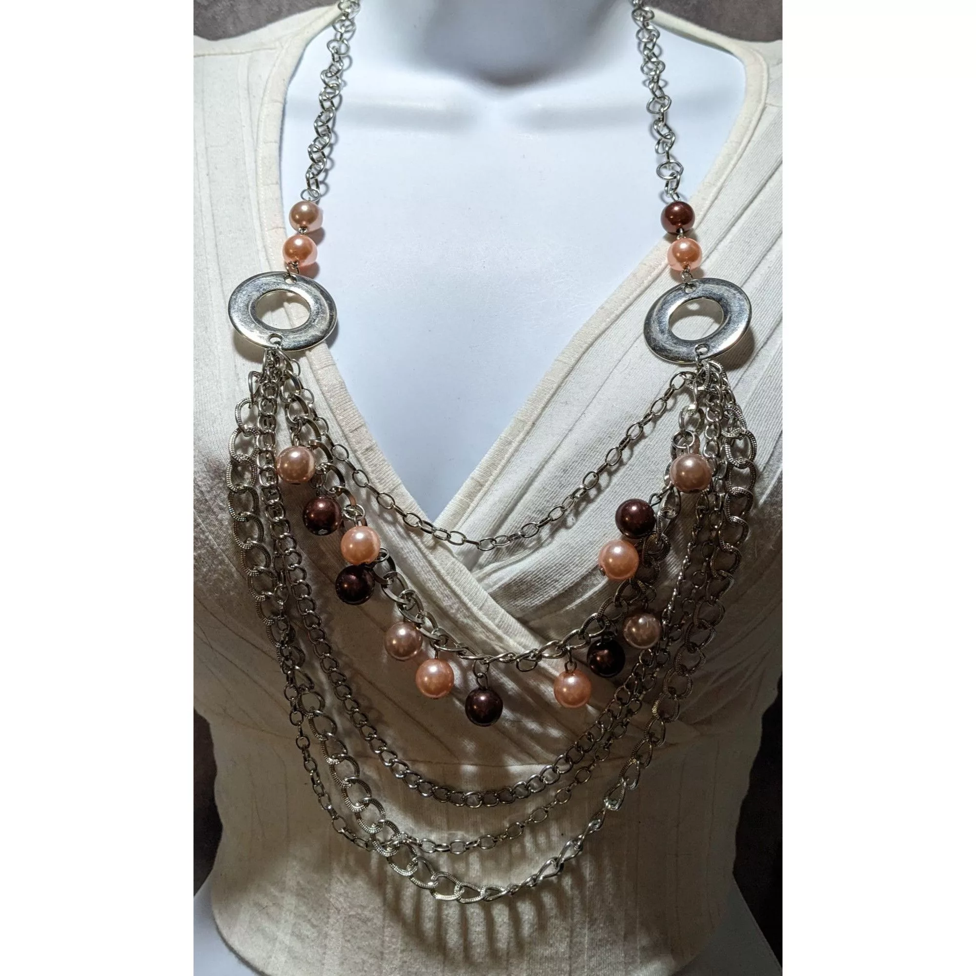 Other Necklaces Other Multilayer Chain Pearl Fringe Necklace Silver