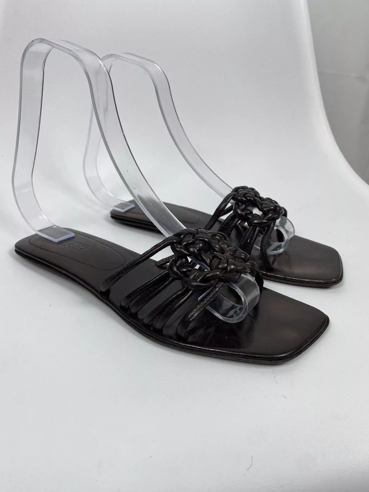 Hugo Boss Flats Hugo Boss Genuine Leather Slides Open Toe size 38 Brown