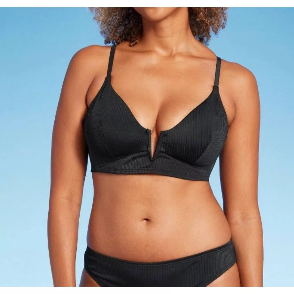 Other Socks Intimates Other Shade & Shore - Women's Ribbed Longline V-Wire Bikini Top - Black