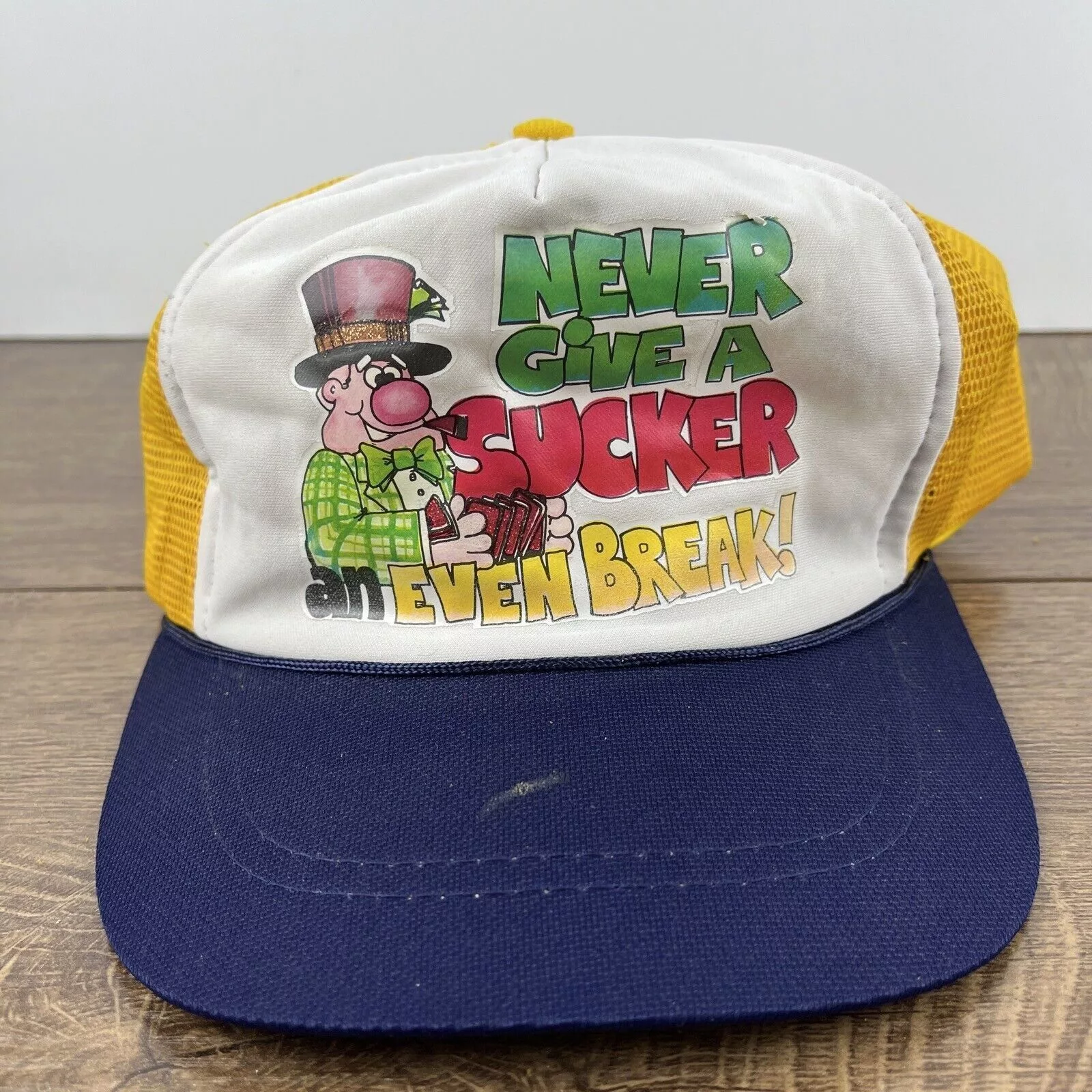 Other Hats Other Never Give a Sucker an Even Break Yellow Hat Adjustable Adul