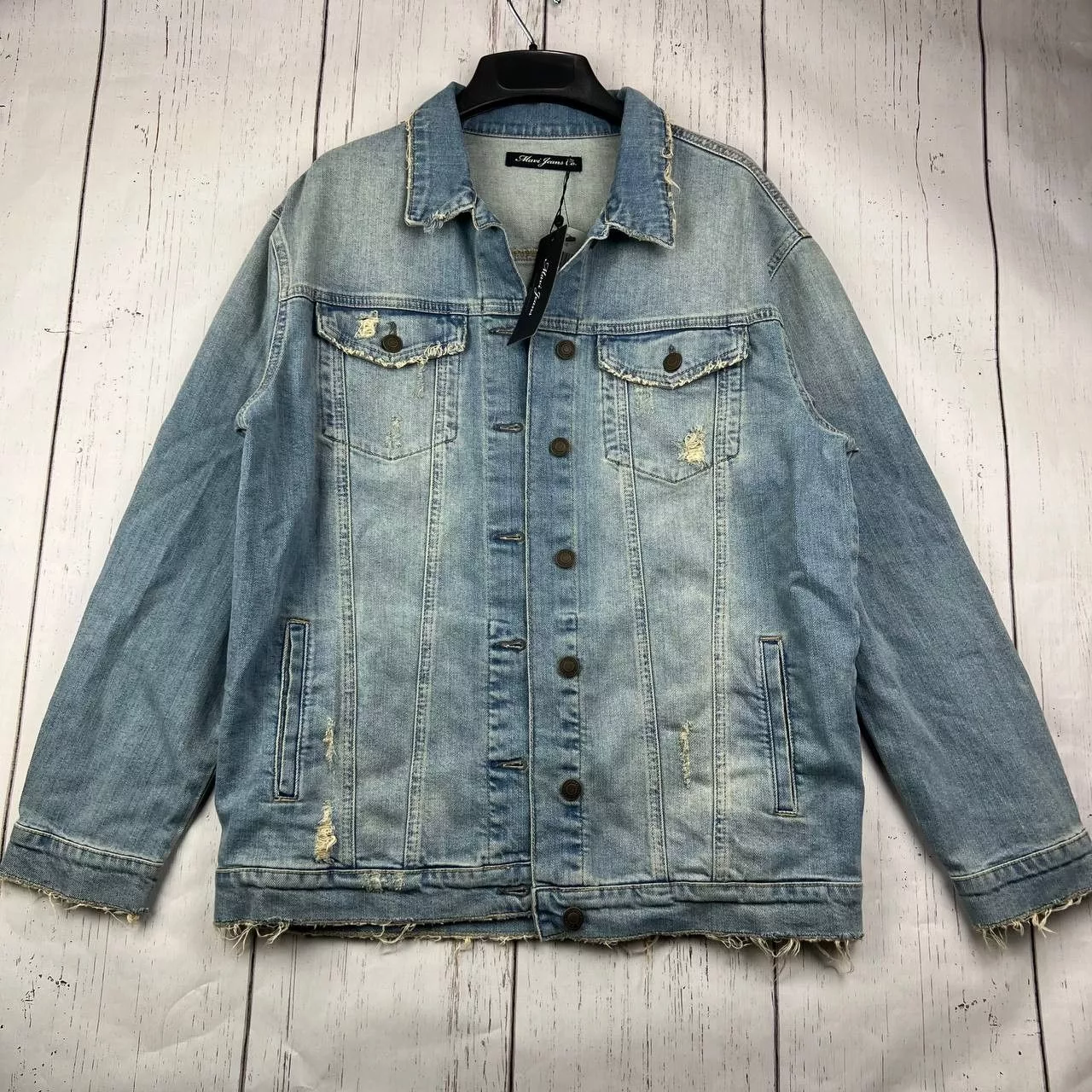 Mavi Denim Jackets Mavi Medium Stretchable Oversized Distressed Denim Jacket Blue