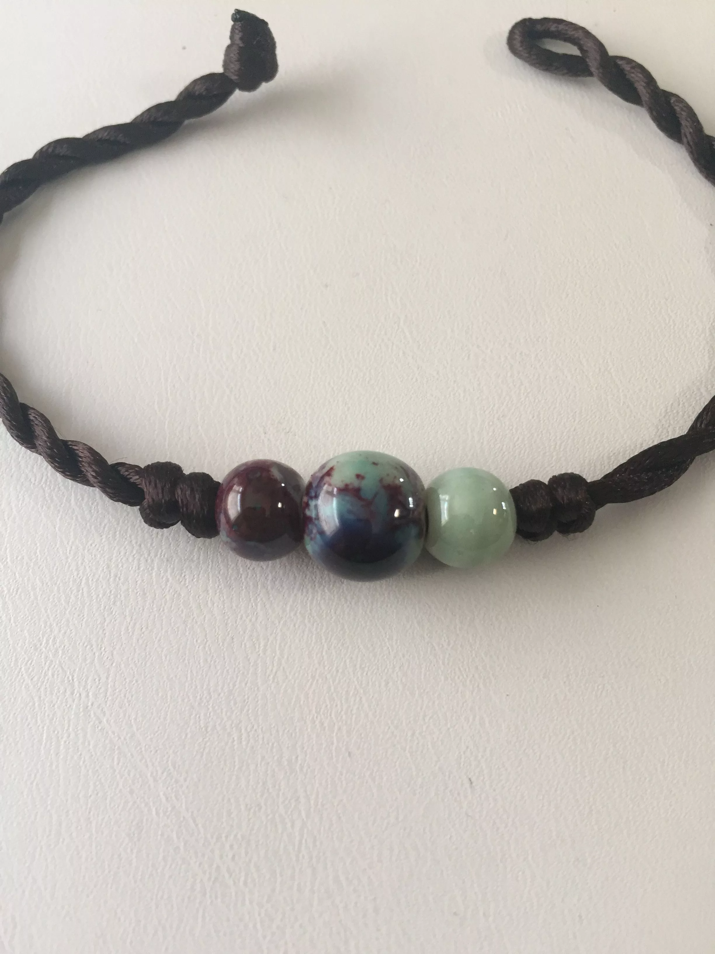 Handmade Bracelets Handmade Asian Style Ceramic beads Minimalist Rope Bracelet Brown