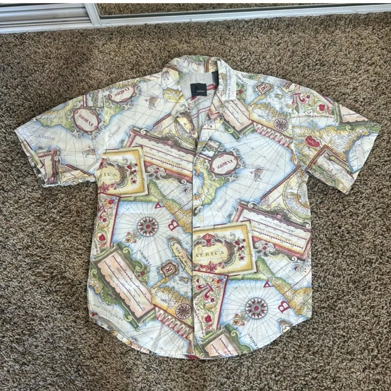 Vintage Button Ups Vintage World Map Button Down White