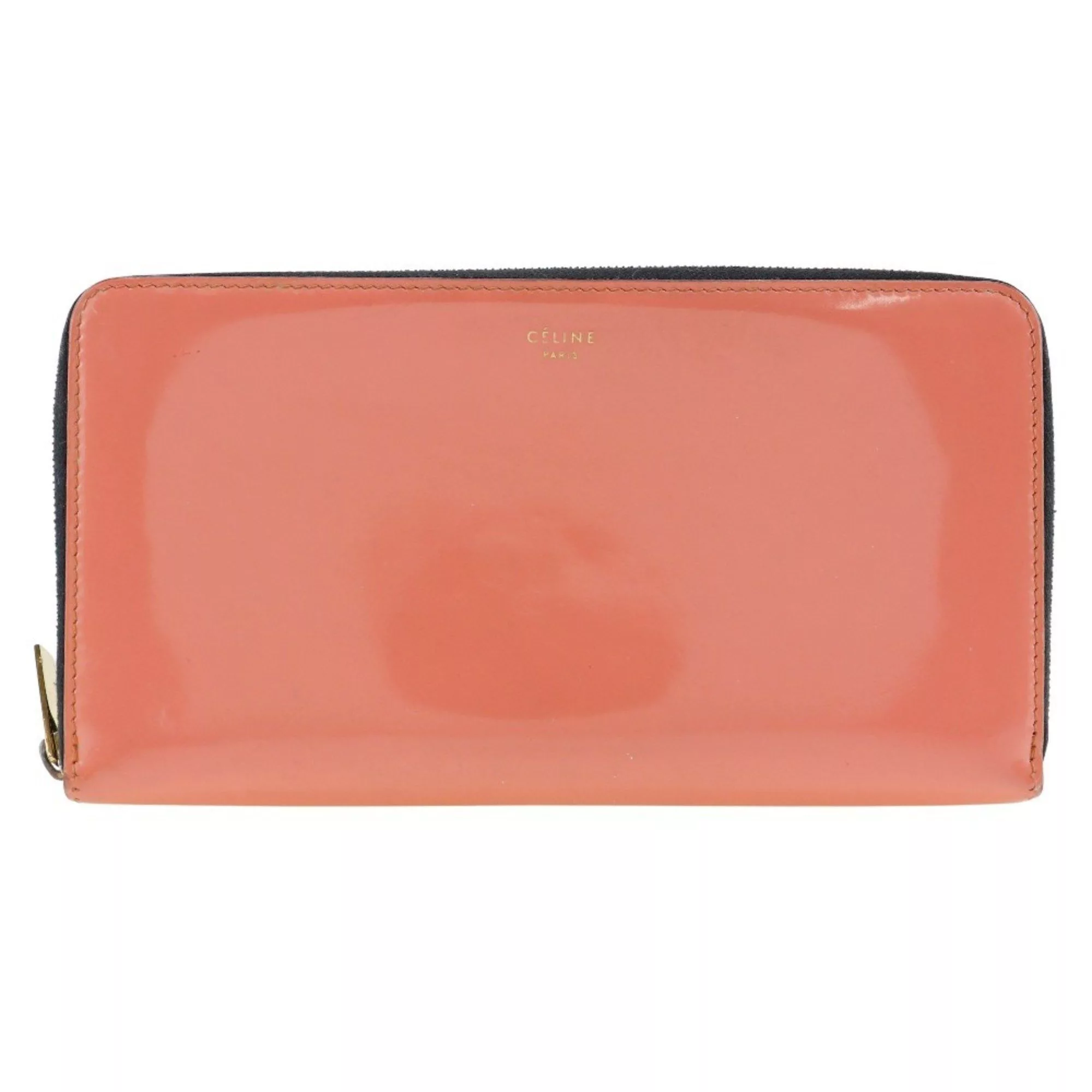 Celine Wallets CELINE Round Long Wallet Enamel Zip Around Women's Pink