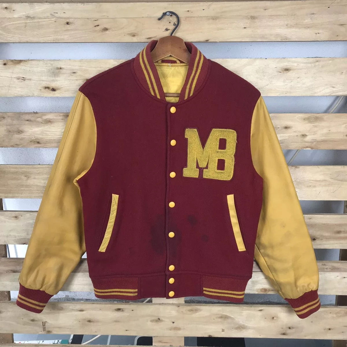 Macbeth Leather Jackets Macbeth × Vintage Vintage Macbeth MB Leather Varsity Jacket Big Logo Multi