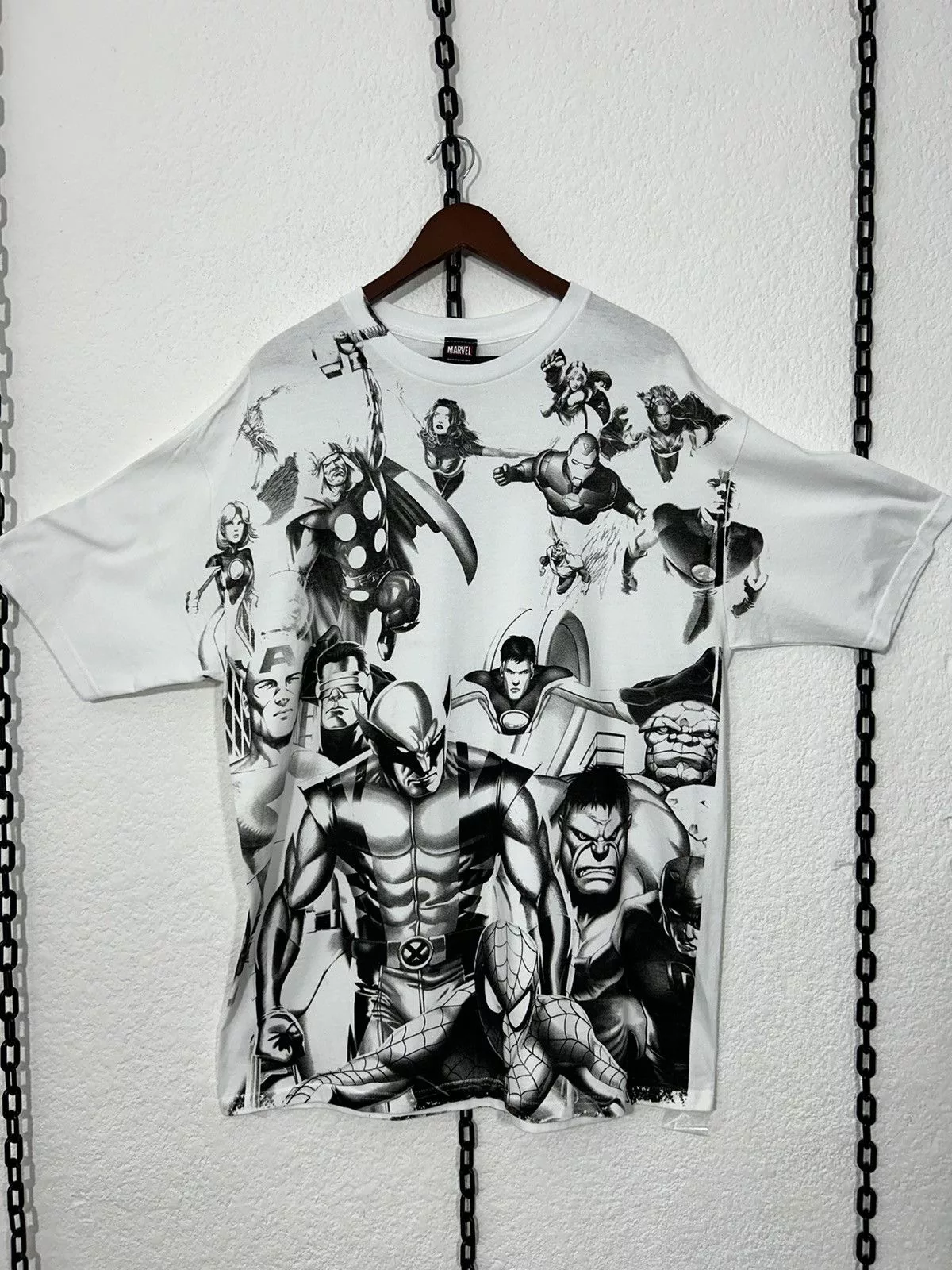Marvel Comics Short Sleeve T Shirts Marvel Comics × Vintage 2000’s Mad Engine AOP Super Hero’s Rare White