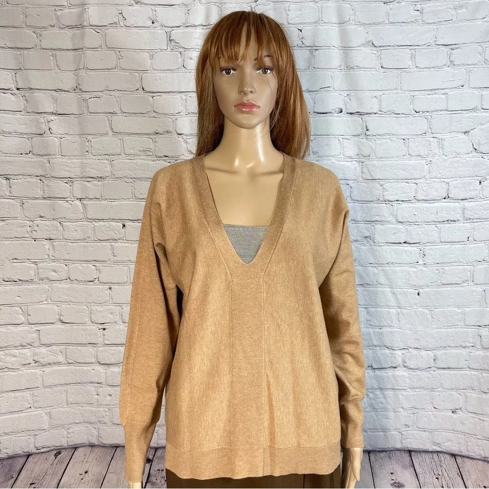Chicos Sweaters Chicos New Chico's Caviar Bead V-Neck Pullover Tan Sweater Size 1 Brown