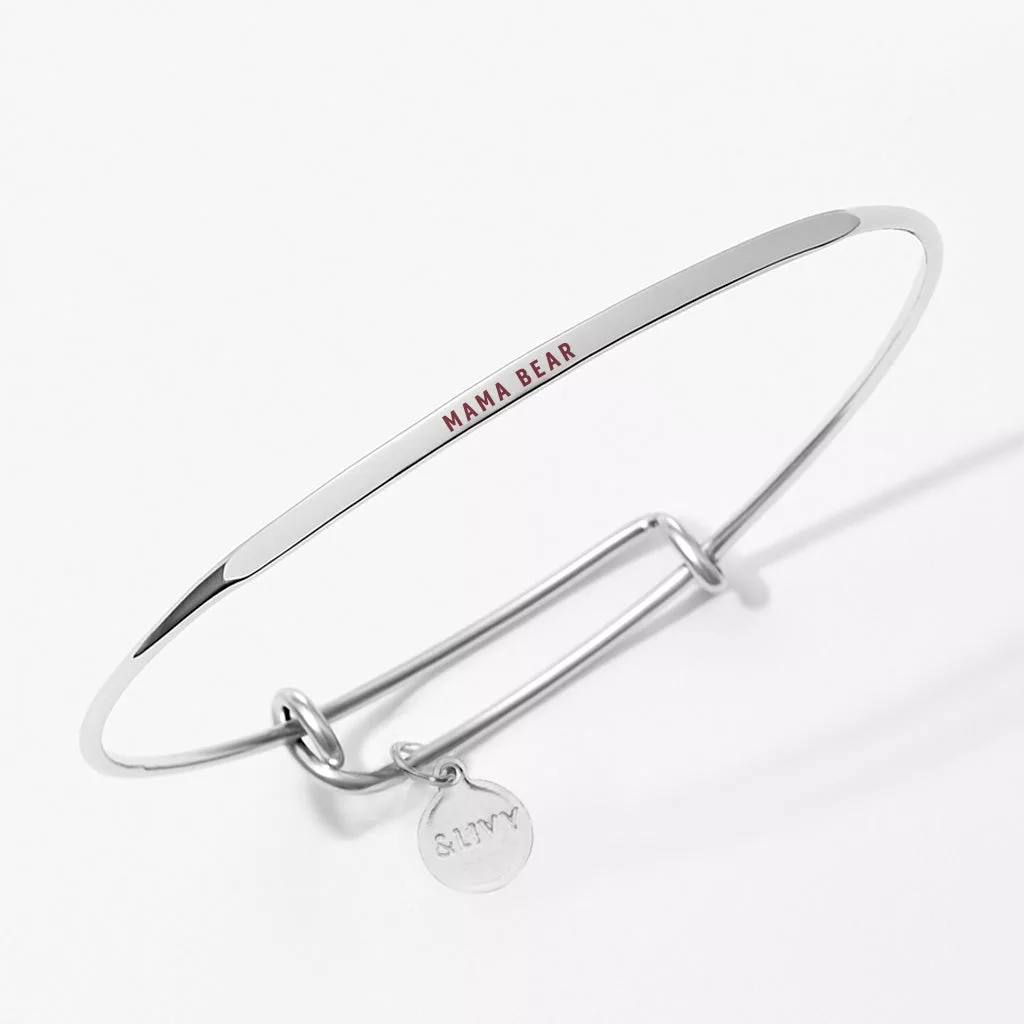 &LIVY Mama Bear Posy expandable bangle in silver with 'MAMA BEAR' engraving and &LIVY charm