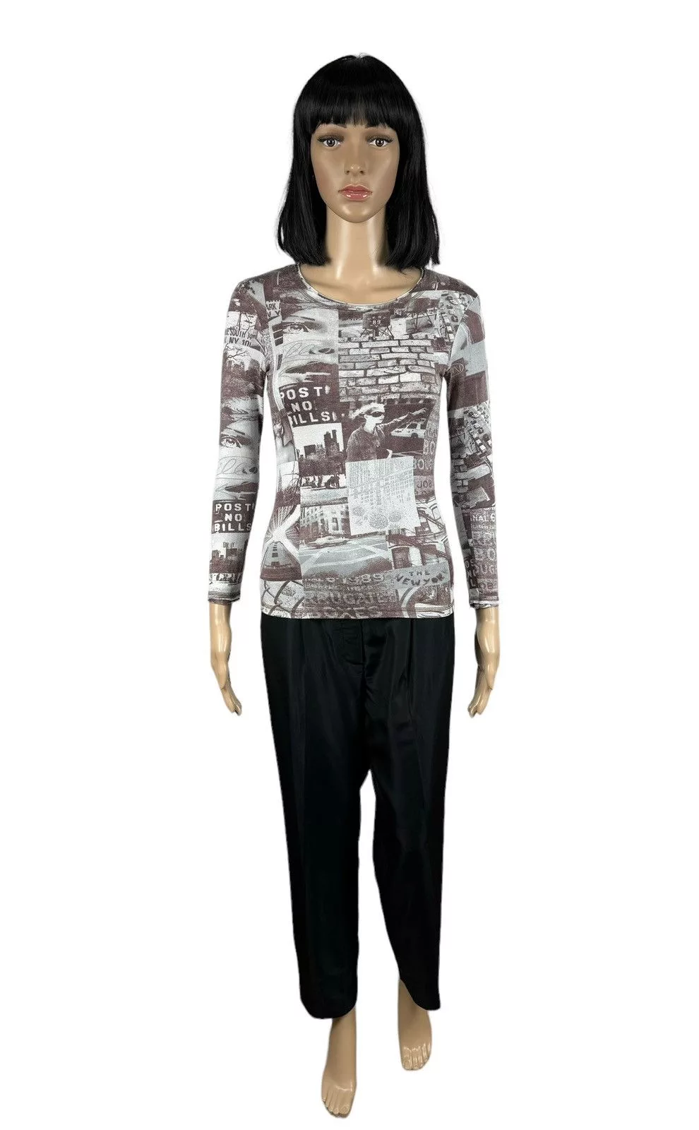 DKNY Blouses DKNY Newspaper Printed Stretch Blouse size 10 Multi