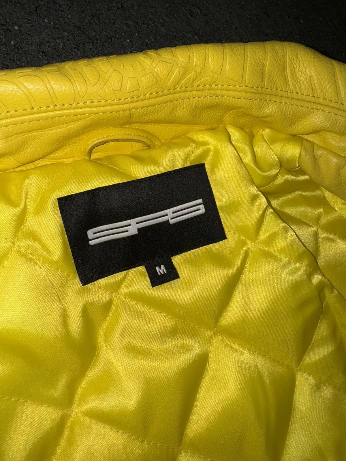 Sp5der Leather Jackets Sp5der Debossed Web Leather Jacket Yellow