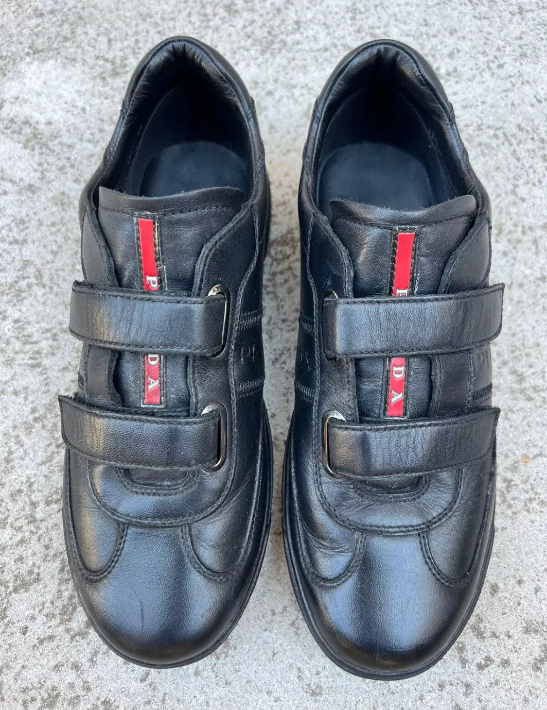 Prada Low Top Sneakers Authentic💫Prada💫2 Strap Leather Sneaker (4P 1317) Black