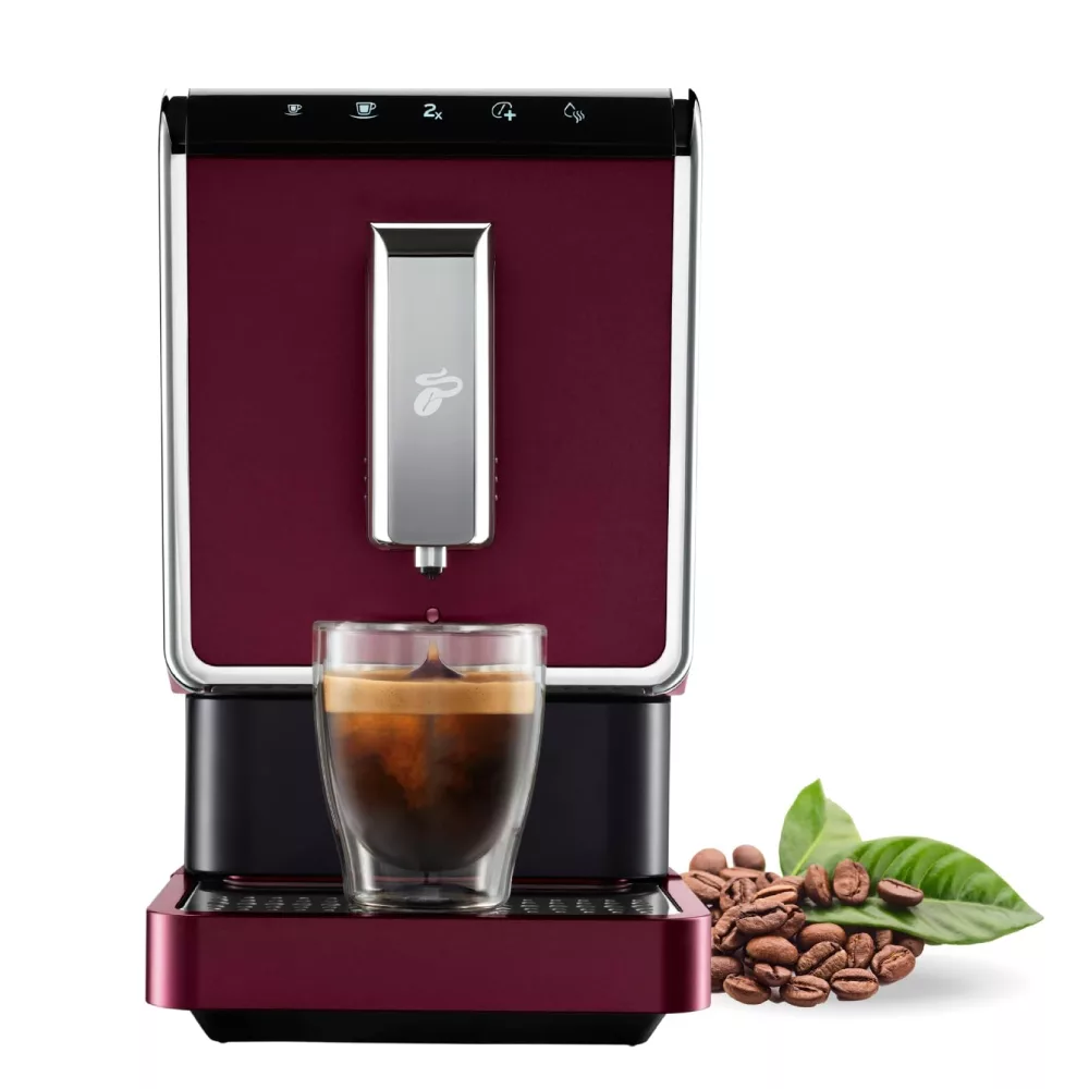 Tchibo Automatic Espresso & Coffee Machine with Built-in Grinder, No Coffee Pods Needed, Red
