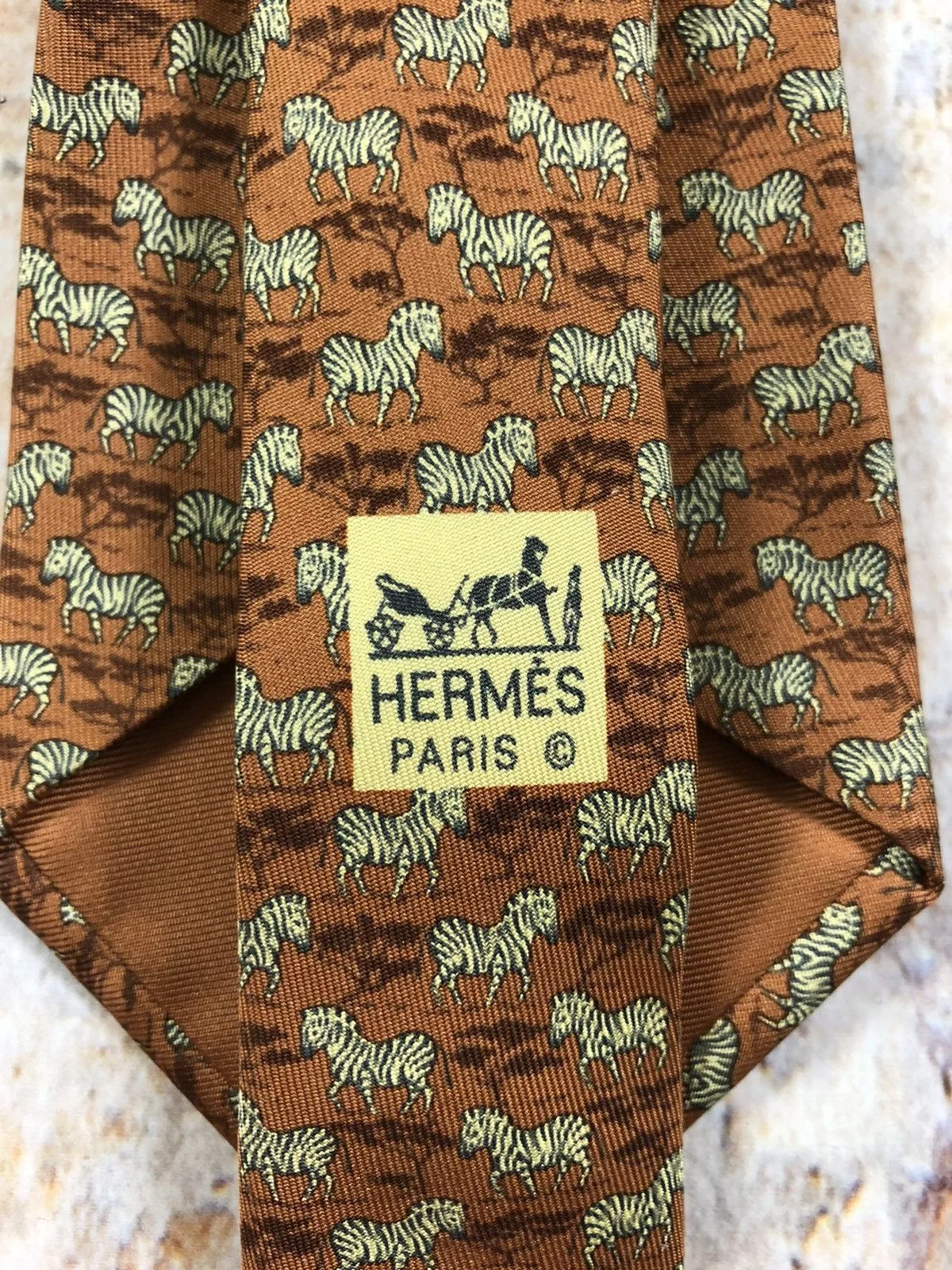 Hermes Ties Pocketsquares Hermes silk tie animal zebra Orange